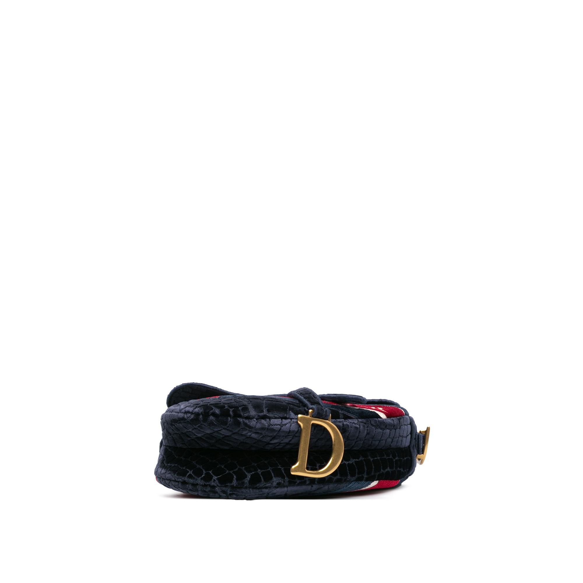 Dior Velvet Embroidered Crocodile Effect Saddle Bag