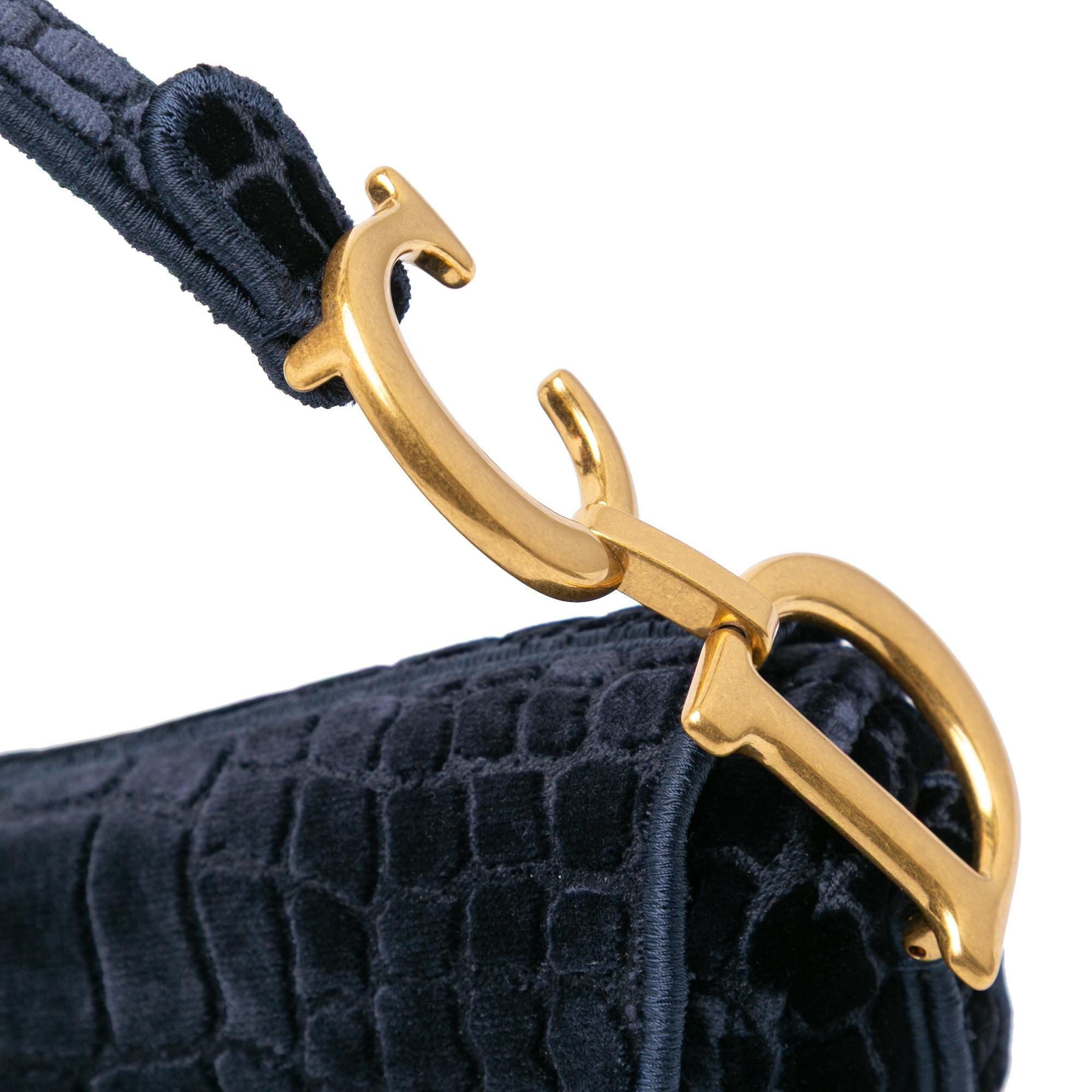Dior Velvet Embroidered Crocodile Effect Saddle Bag