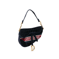 Dior Velvet Embroidered Crocodile Effect Saddle Bag