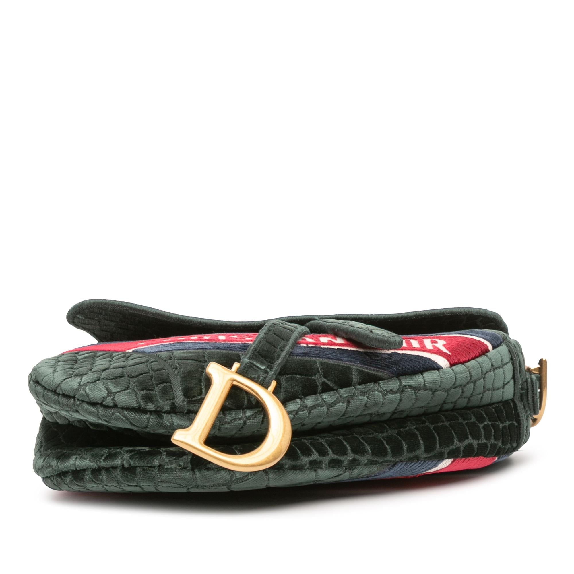 Dior Velvet Embroidered Crocodile Effect Saddle Bag