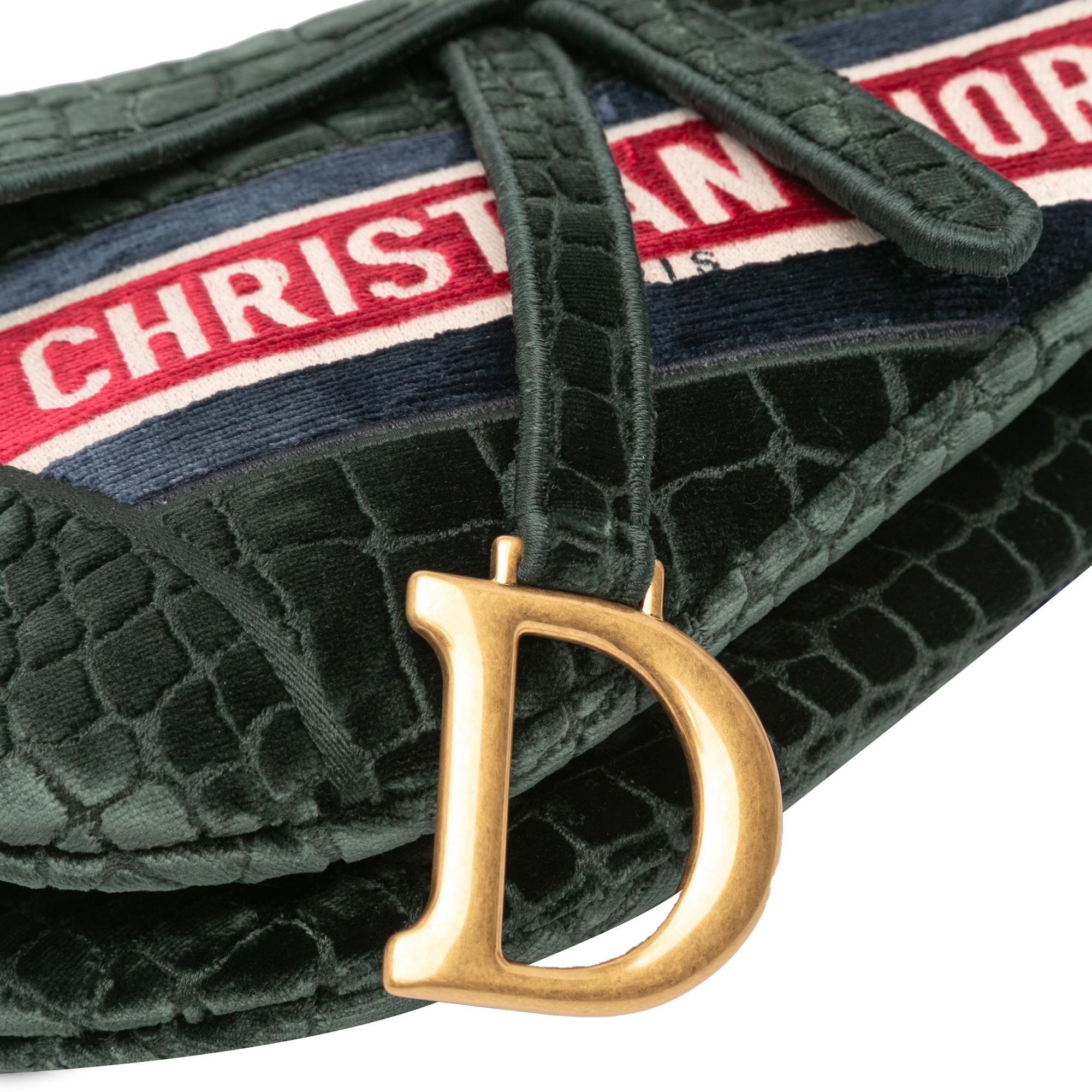 Dior Velvet Embroidered Crocodile Effect Saddle Bag