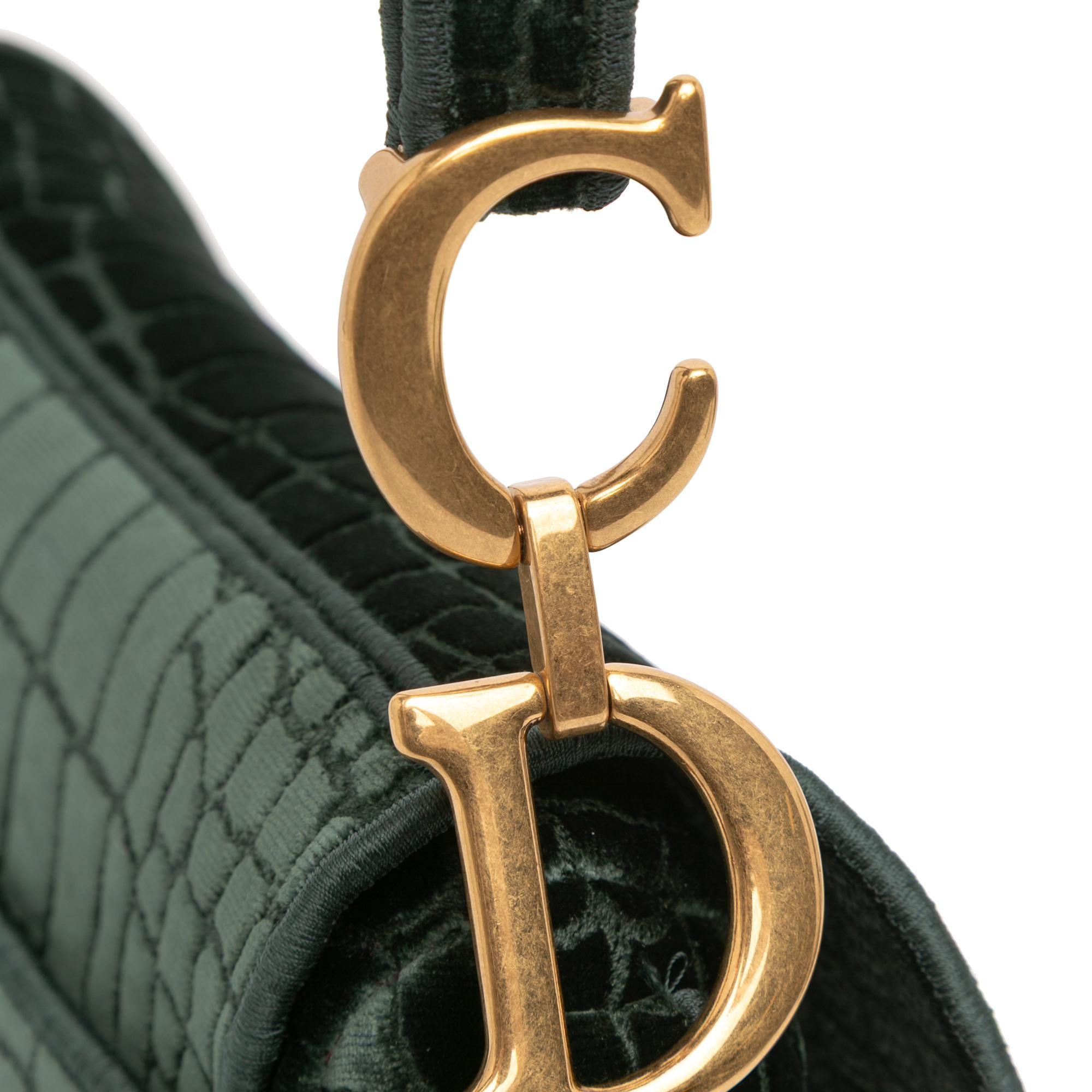 Dior Velvet Embroidered Crocodile Effect Saddle Bag