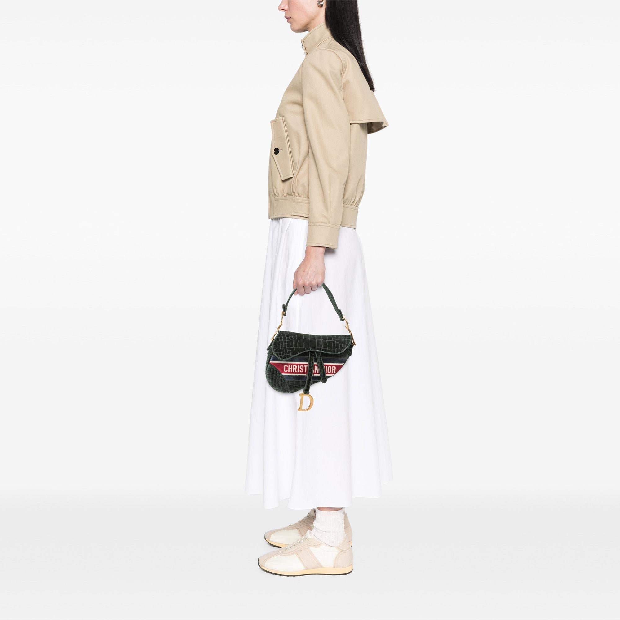 Dior Velvet Embroidered Crocodile Effect Saddle Bag