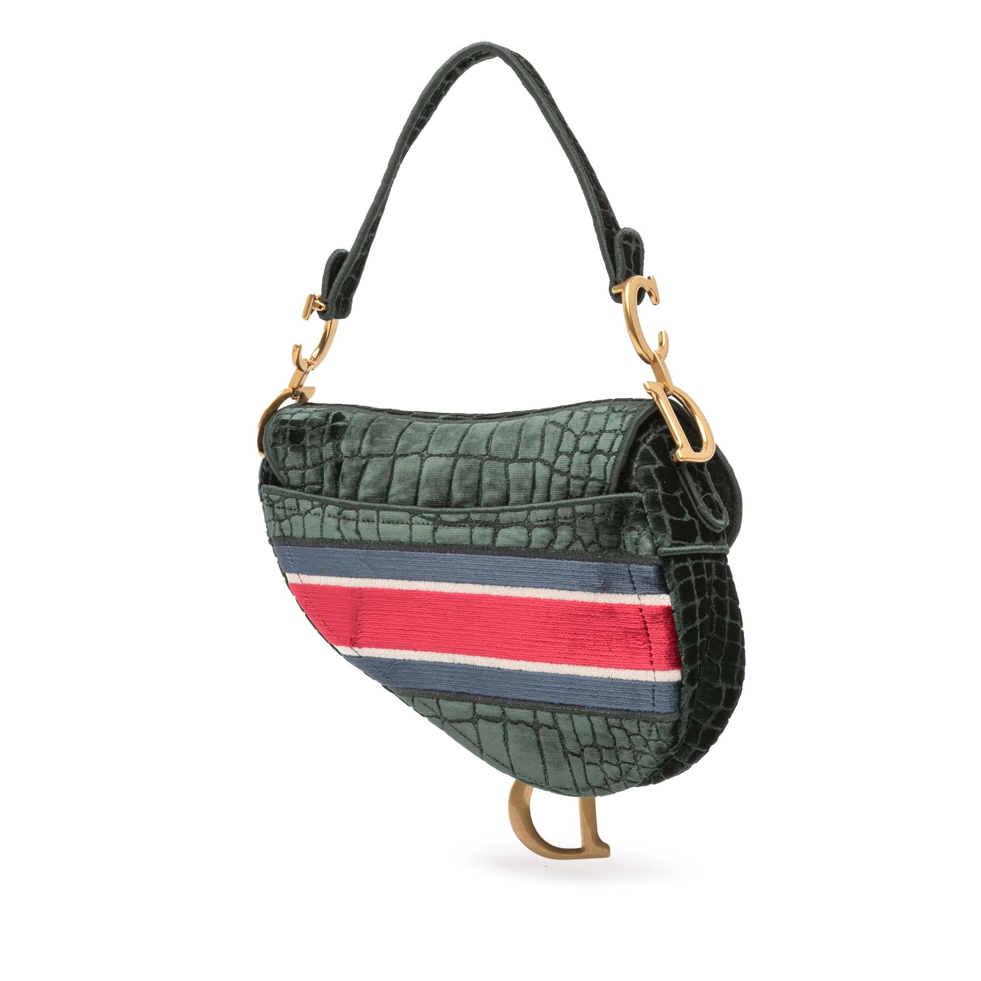 Dior Velvet Embroidered Crocodile Effect Saddle Bag