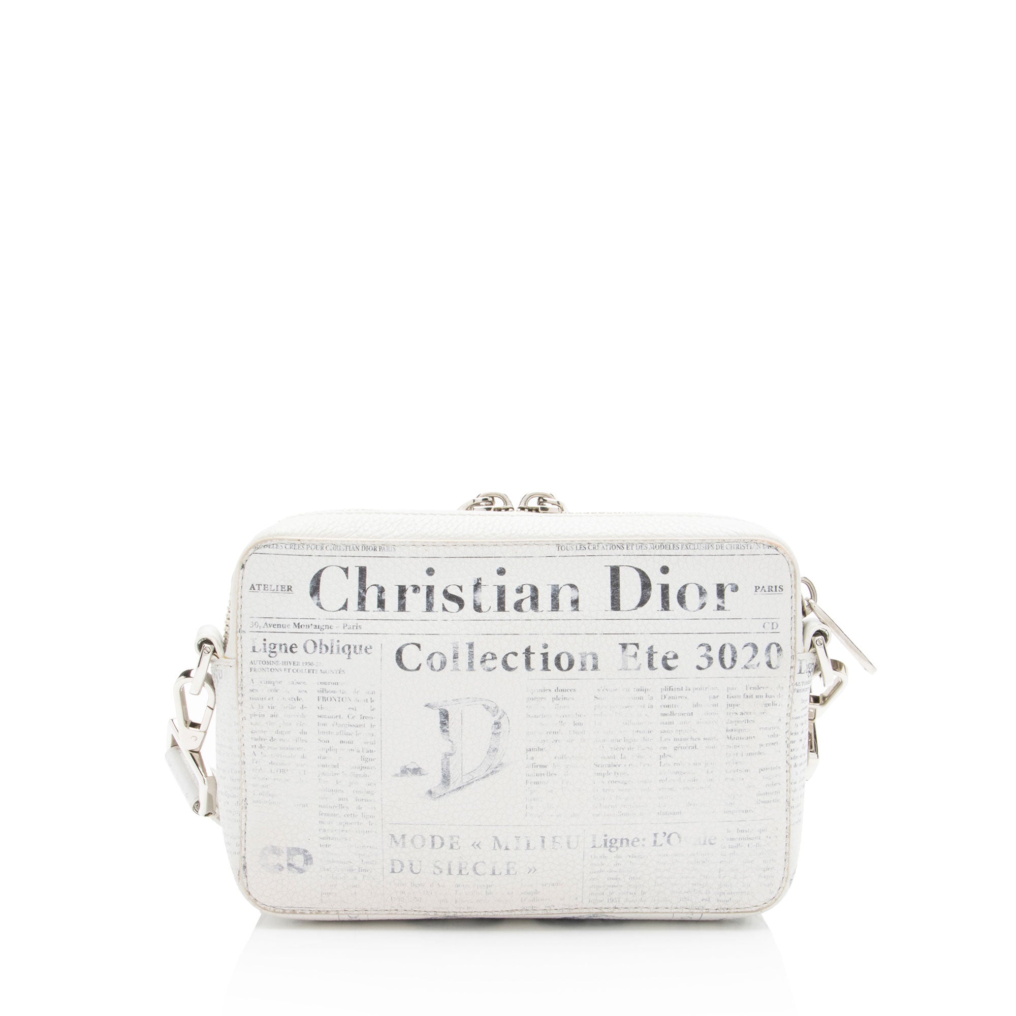 Dior x Daniel Arsham Leather Newsprint Double Zip Crossbody