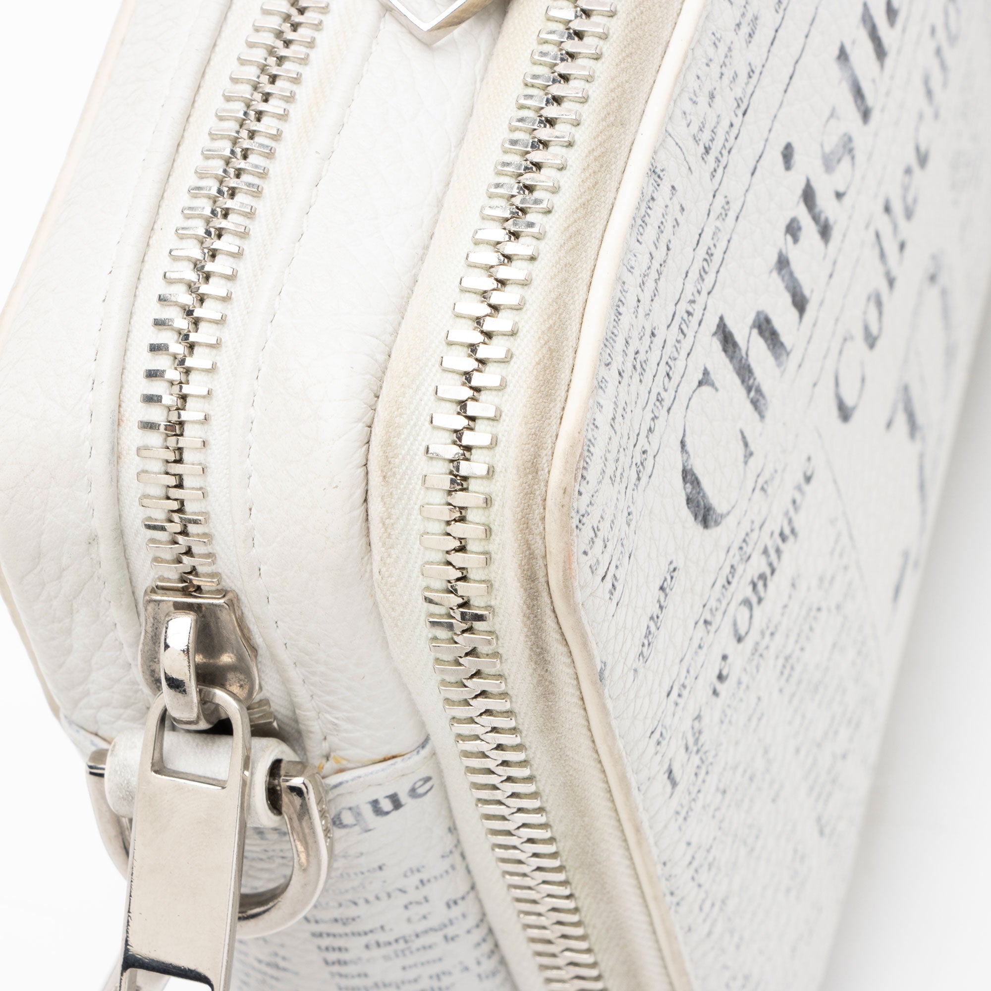 Dior x Daniel Arsham Leather Newsprint Double Zip Crossbody