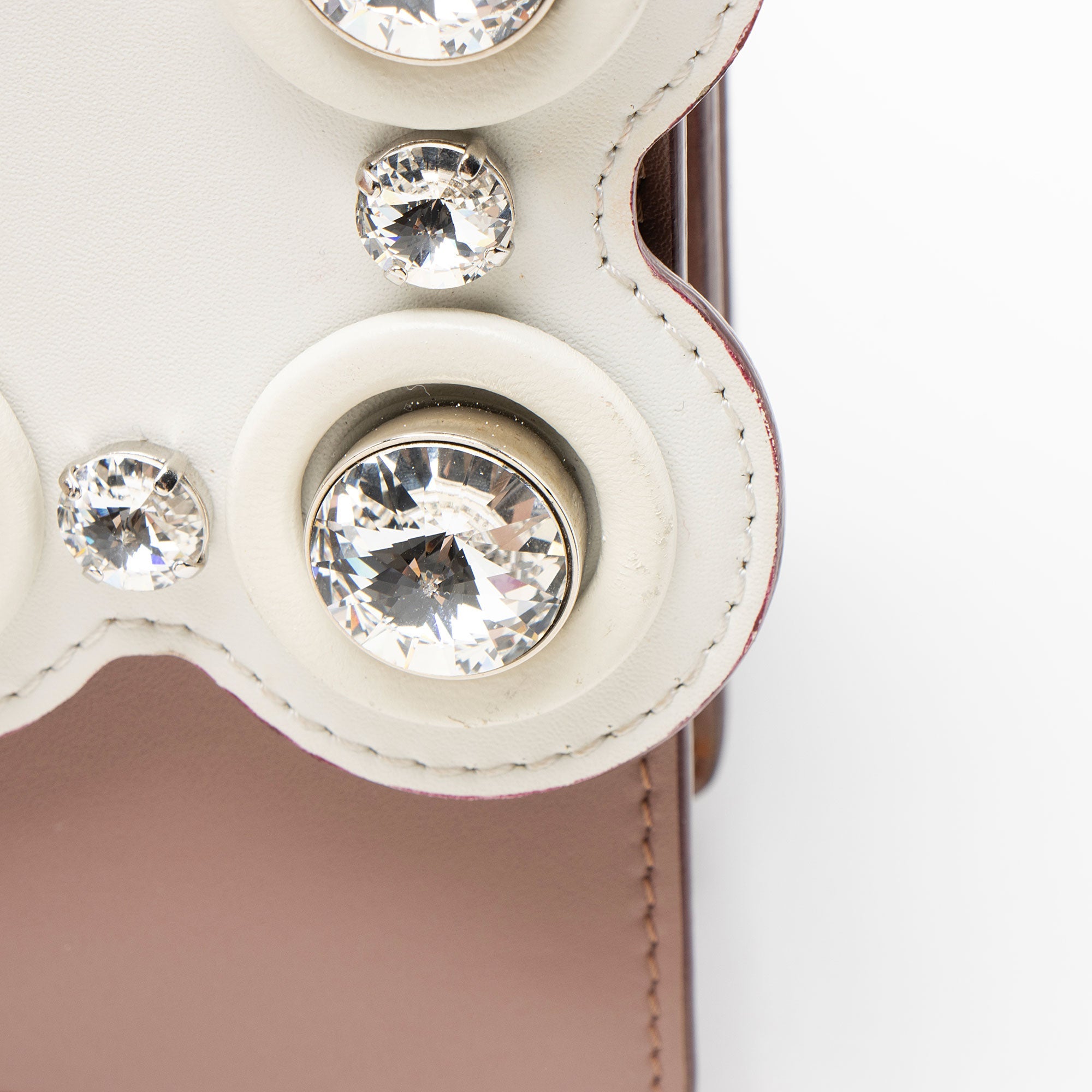Fendi Calfskin Crystal Studded Kan I Small Shoulder Bag