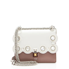 Fendi Calfskin Crystal Studded Kan I Small Shoulder Bag