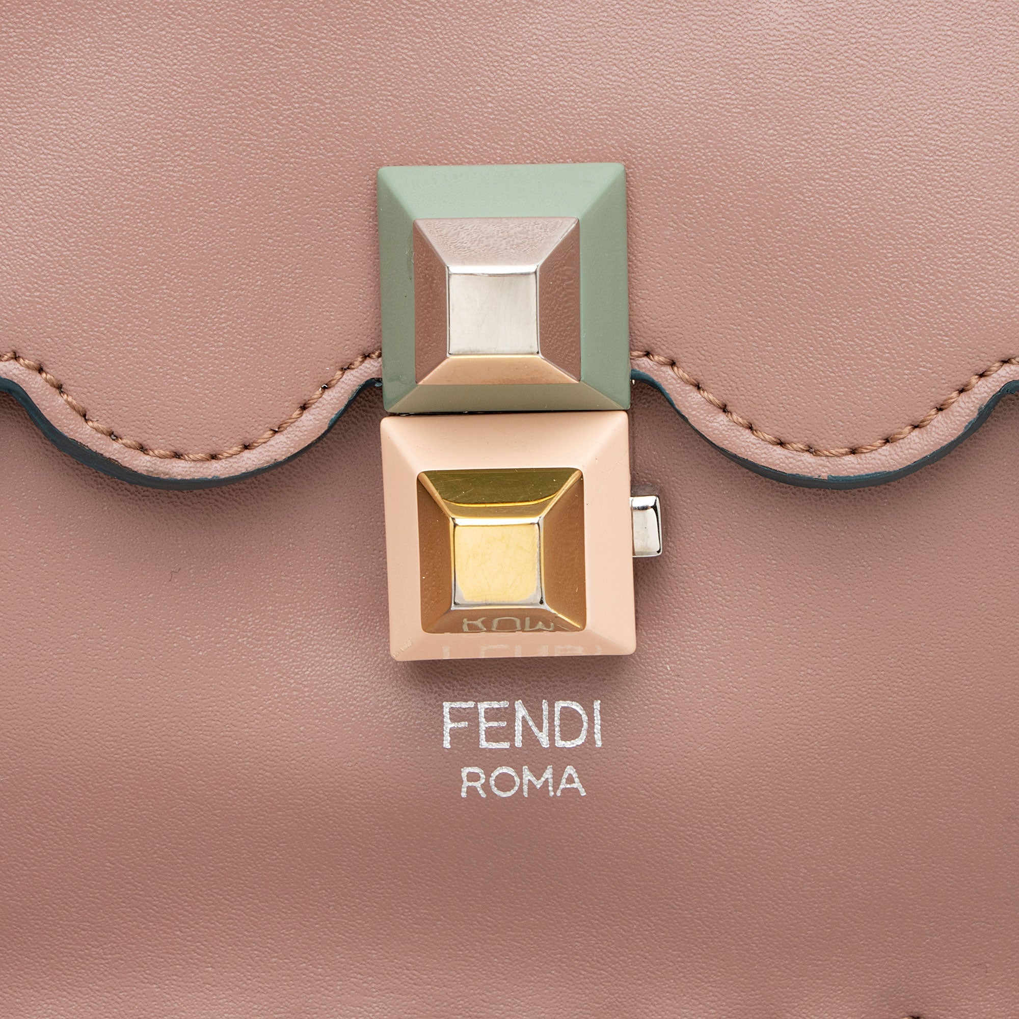 Fendi Calfskin Studded Kan I Medium Shoulder Bag