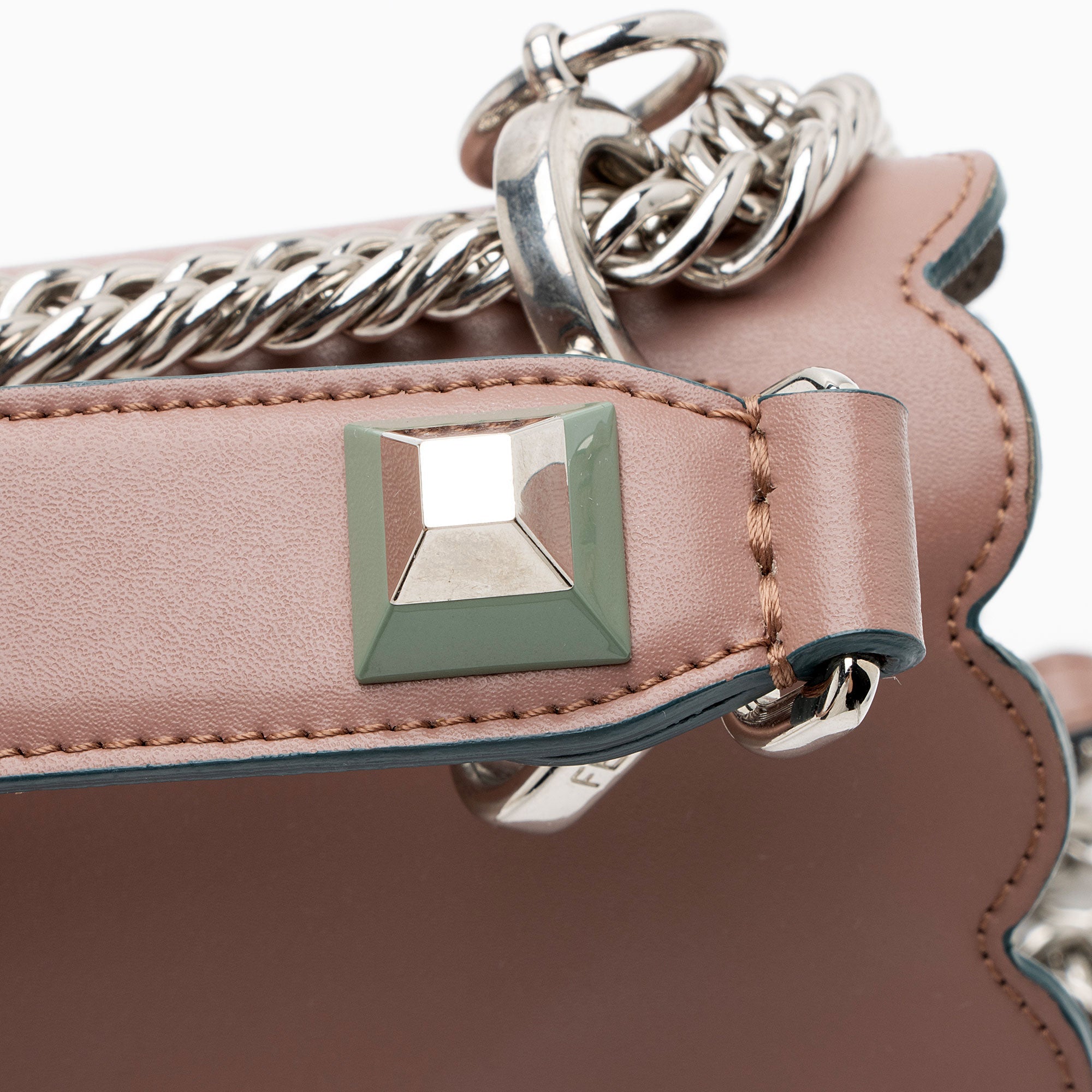 Fendi Calfskin Studded Kan I Medium Shoulder Bag