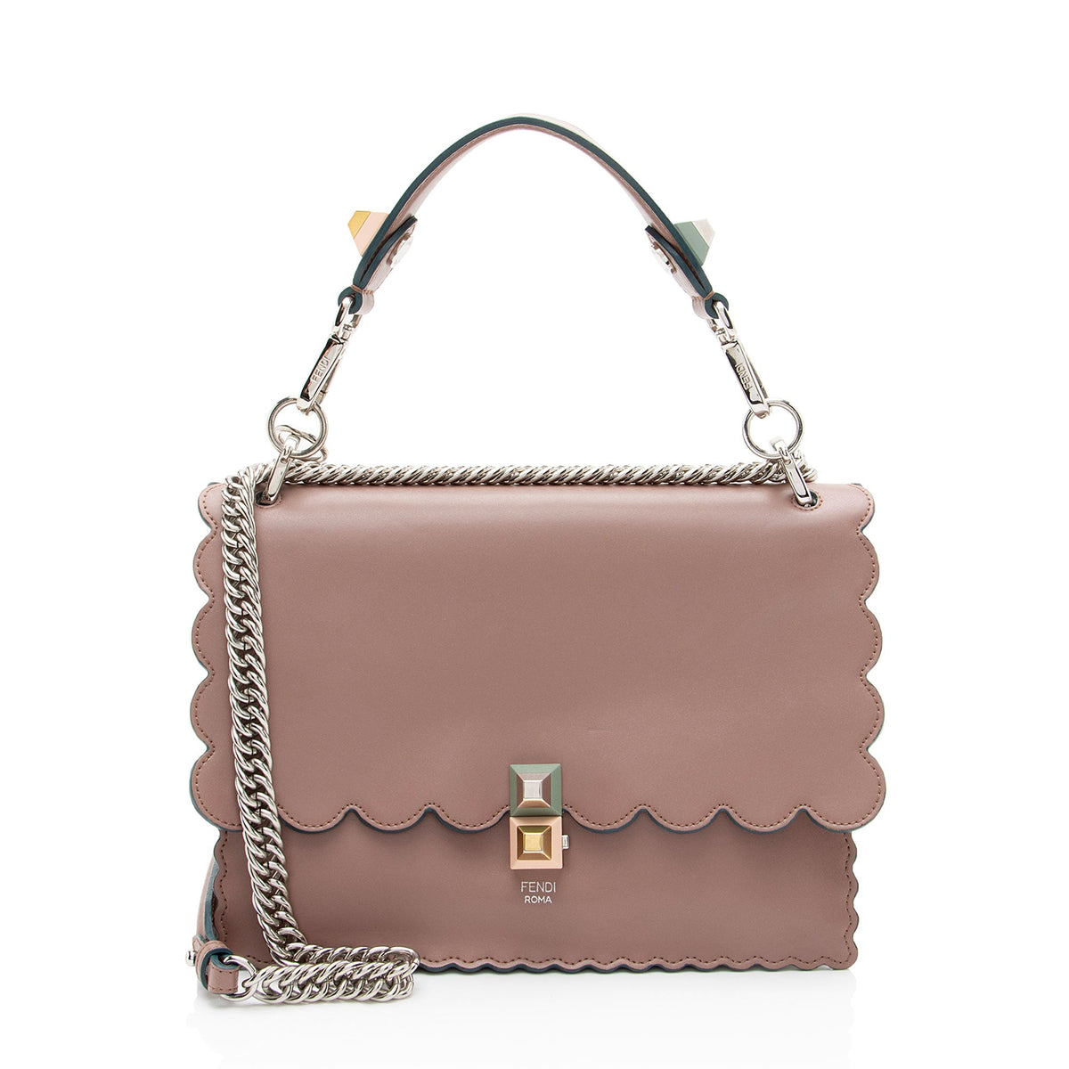 Fendi Calfskin Studded Kan I Medium Shoulder Bag
