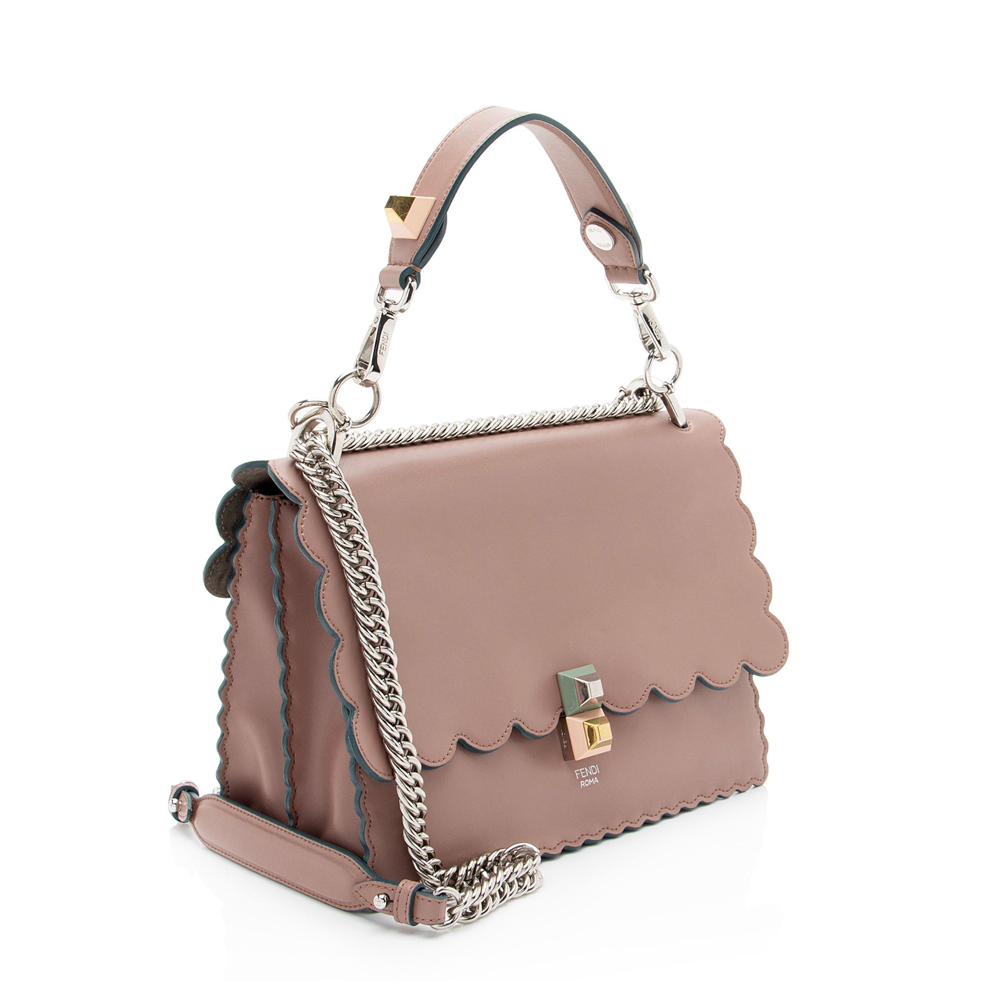 Fendi Calfskin Studded Kan I Medium Shoulder Bag