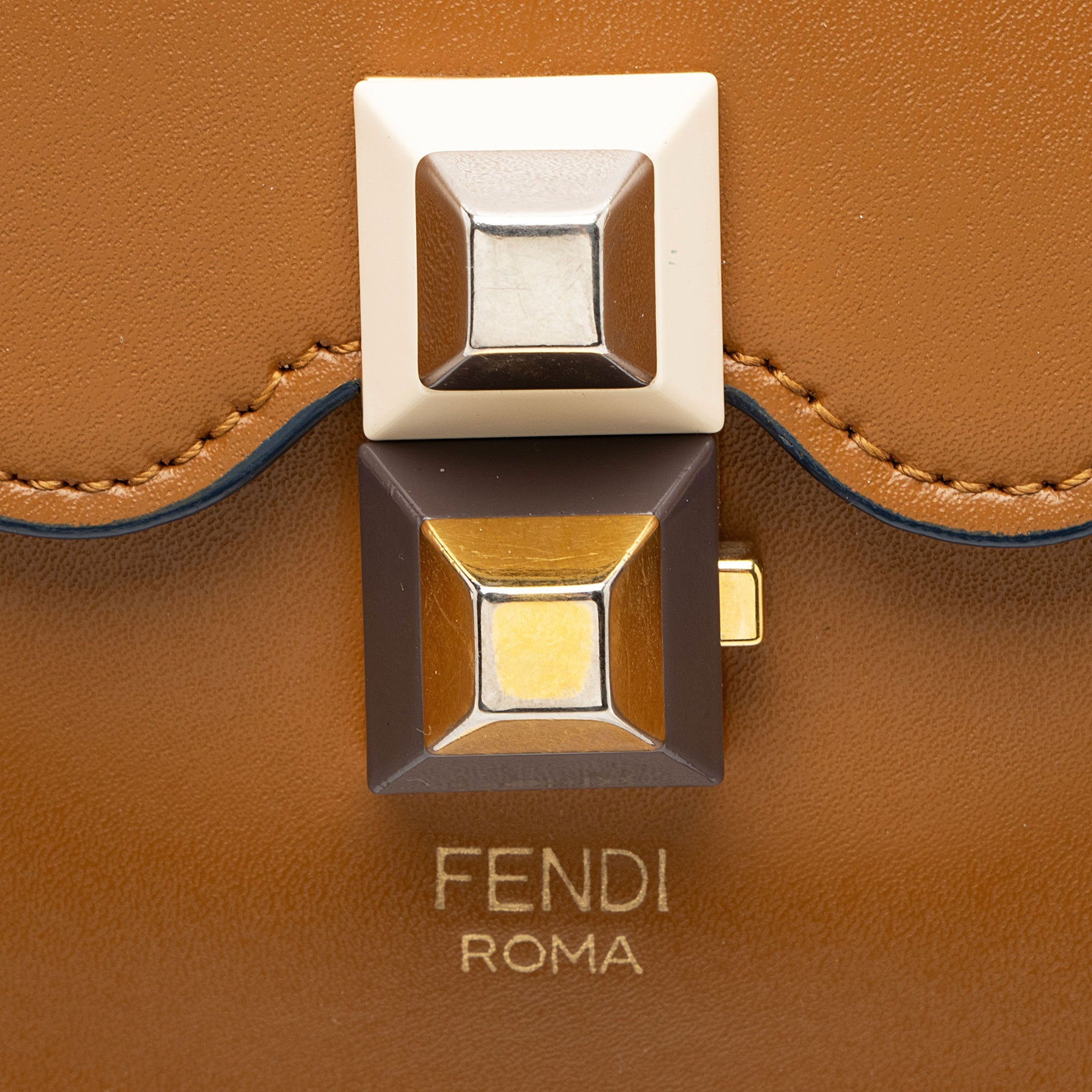 Fendi Calfskin Studded Kan I Medium Shoulder Bag