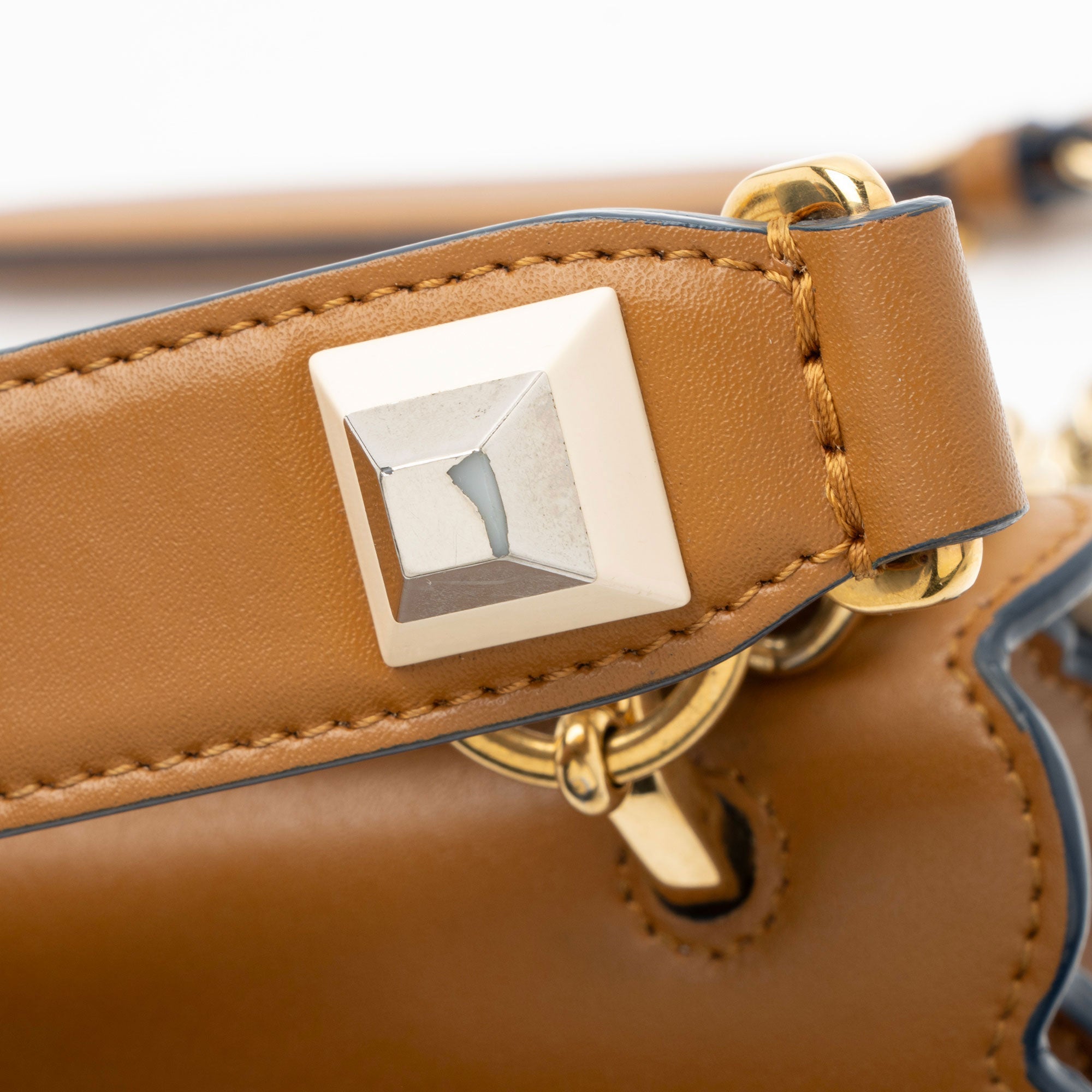 Fendi Calfskin Studded Kan I Medium Shoulder Bag