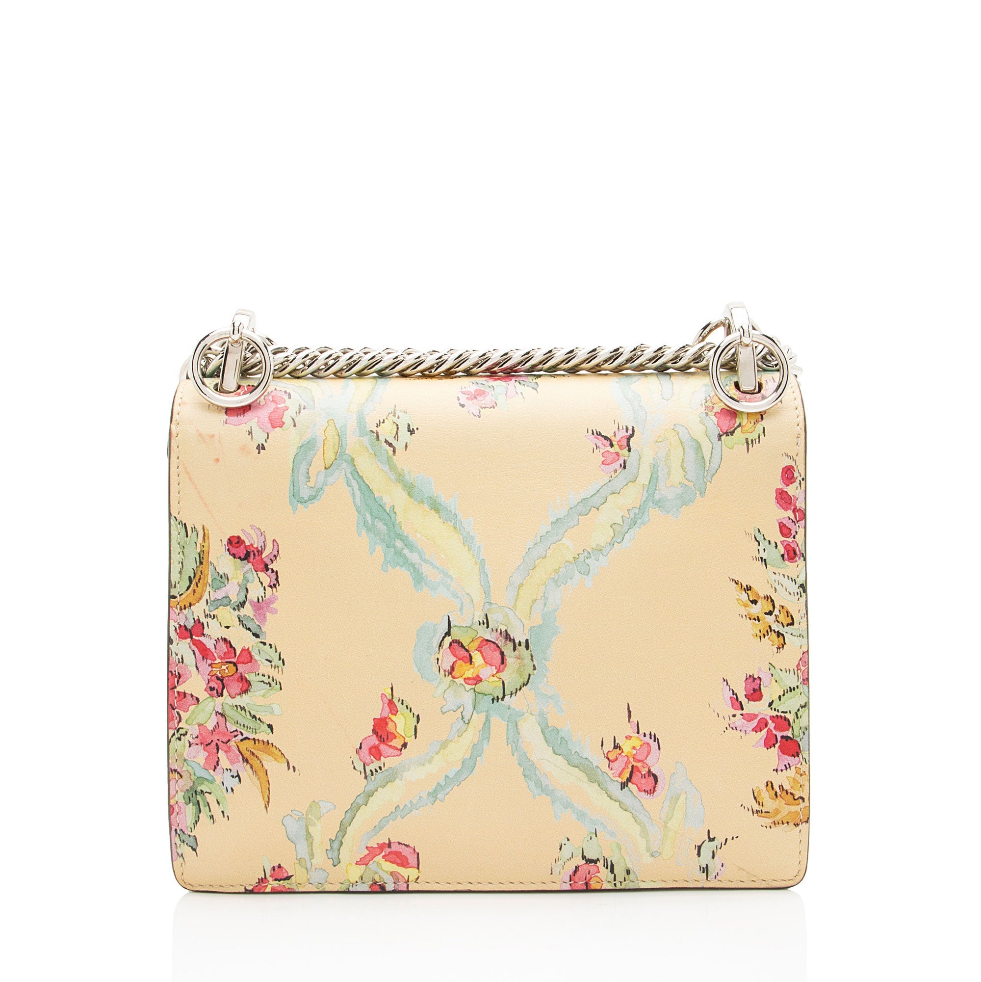 Fendi Calfskin Studded Multicolor Floral Kan I Small Shoulder Bag