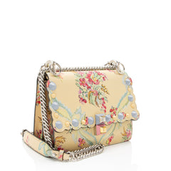 Fendi Calfskin Studded Multicolor Floral Kan I Small Shoulder Bag