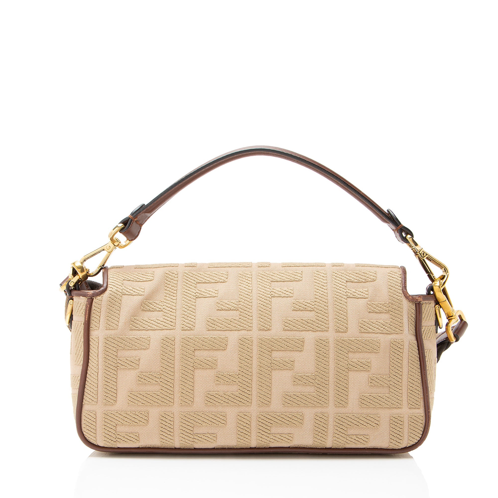 Fendi FF Embroidered Canvas Baguette Shoulder Bag