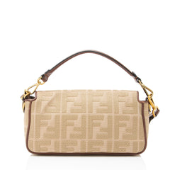 Fendi FF Embroidered Canvas Baguette Shoulder Bag