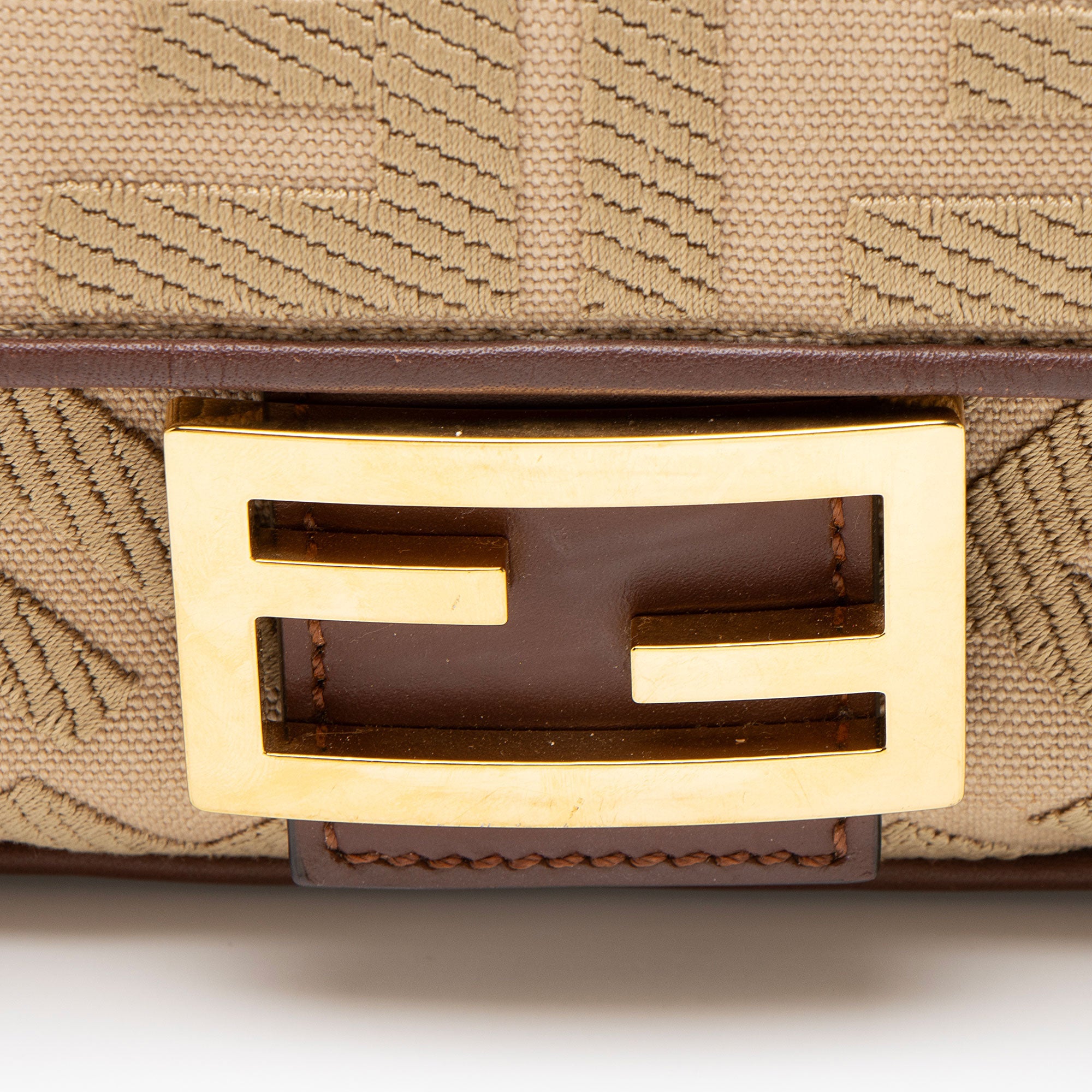 Fendi FF Embroidered Canvas Baguette Shoulder Bag