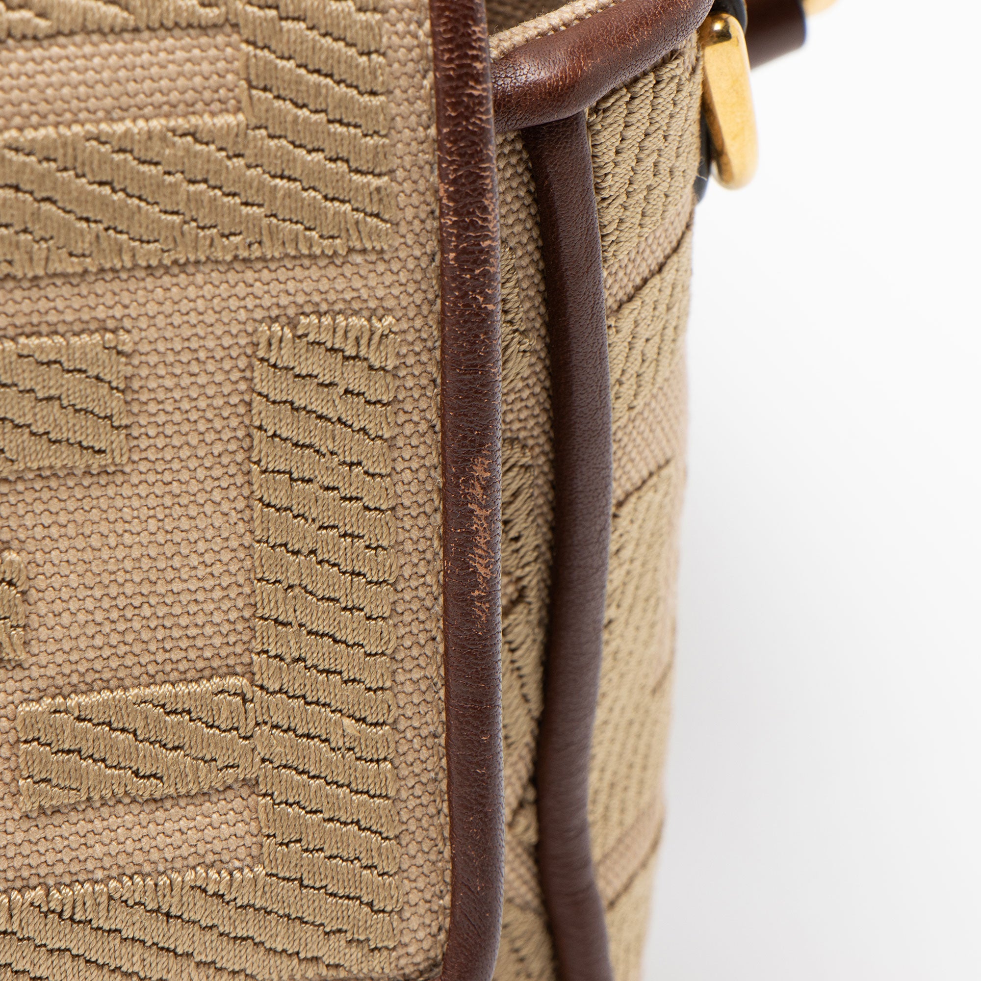 Fendi FF Embroidered Canvas Baguette Shoulder Bag