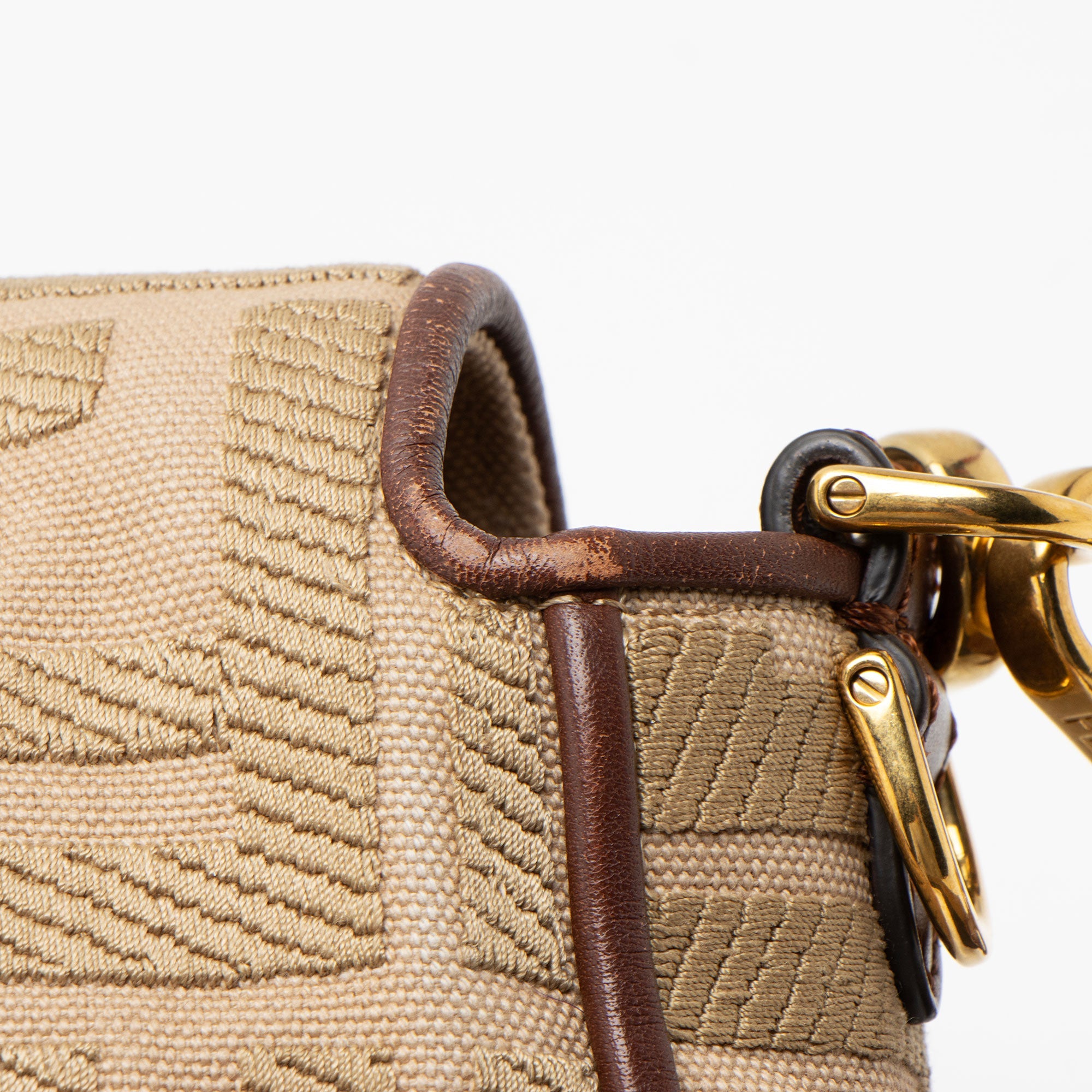 Fendi FF Embroidered Canvas Baguette Shoulder Bag