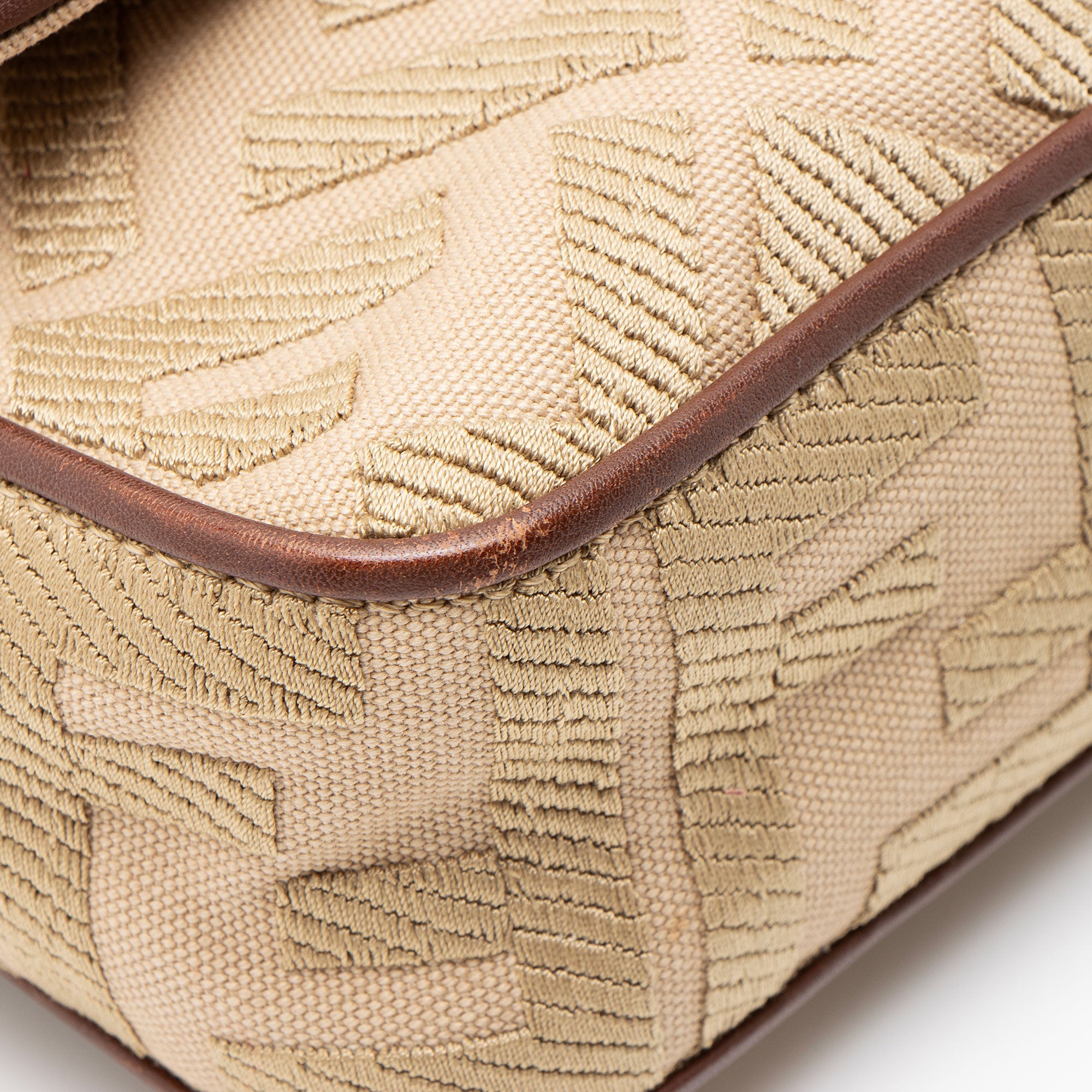 Fendi FF Embroidered Canvas Baguette Shoulder Bag