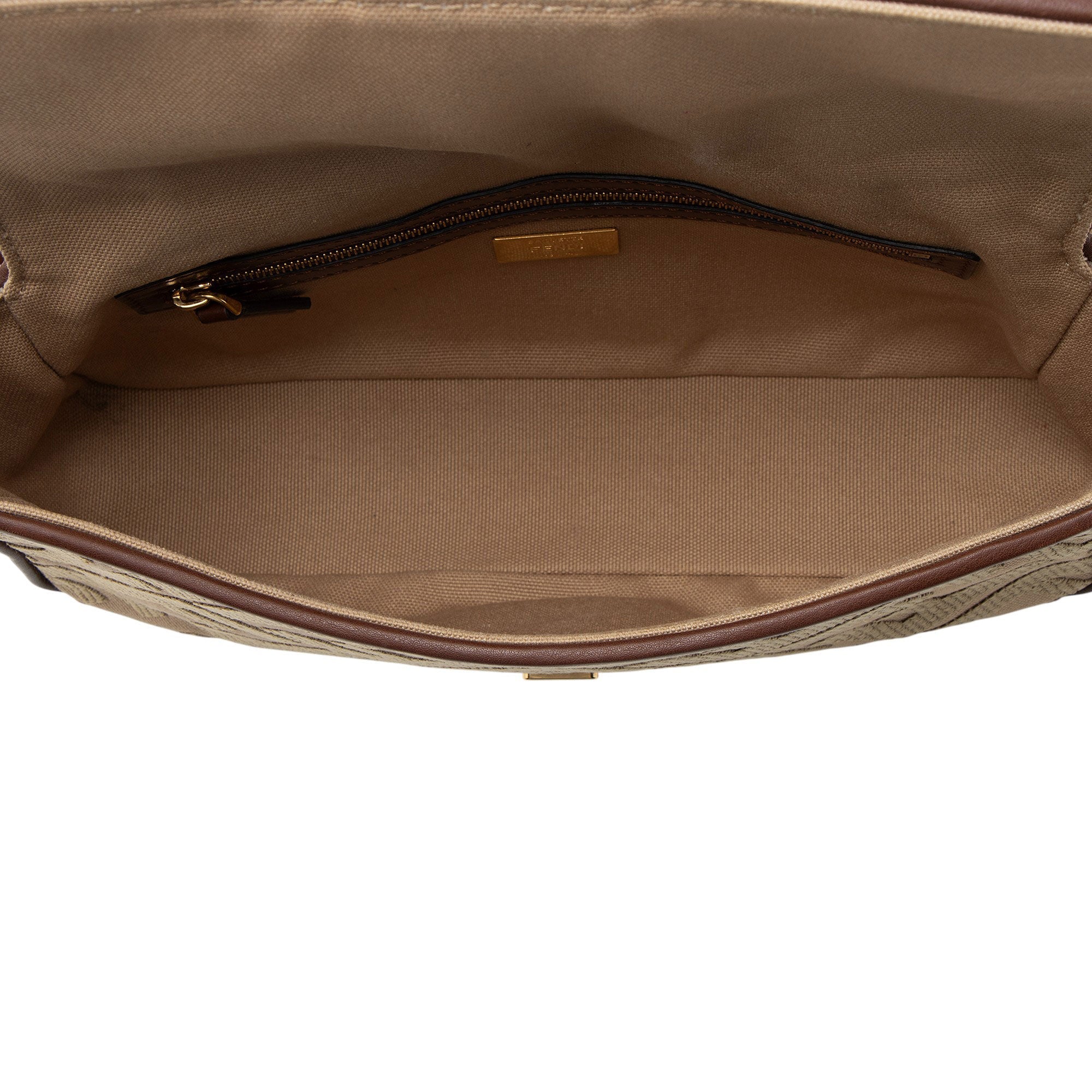 Fendi FF Embroidered Canvas Baguette Shoulder Bag