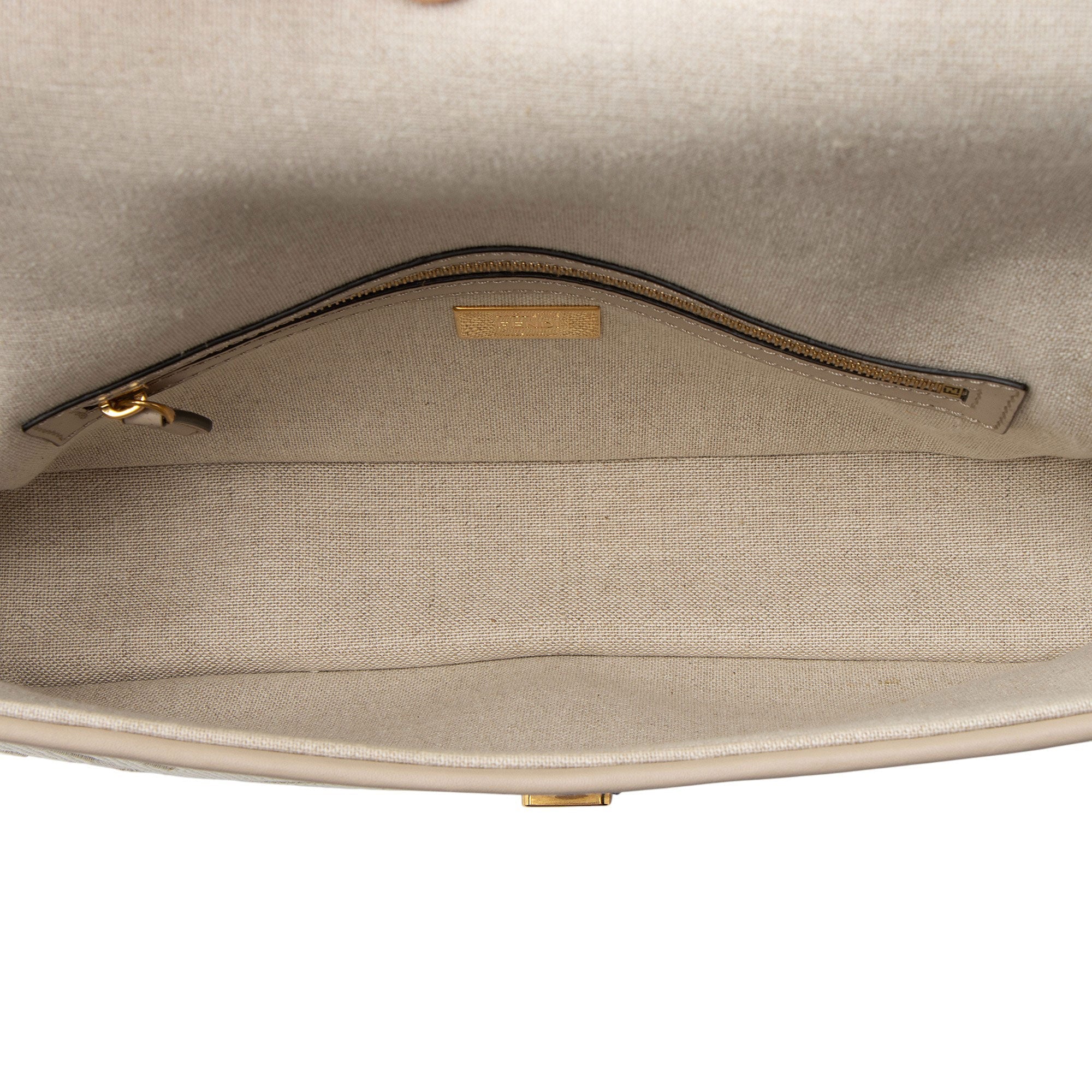 Fendi FF Embroidered Canvas Baguette Shoulder Bag