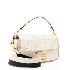 Fendi FF Embroidered Canvas Baguette Shoulder Bag