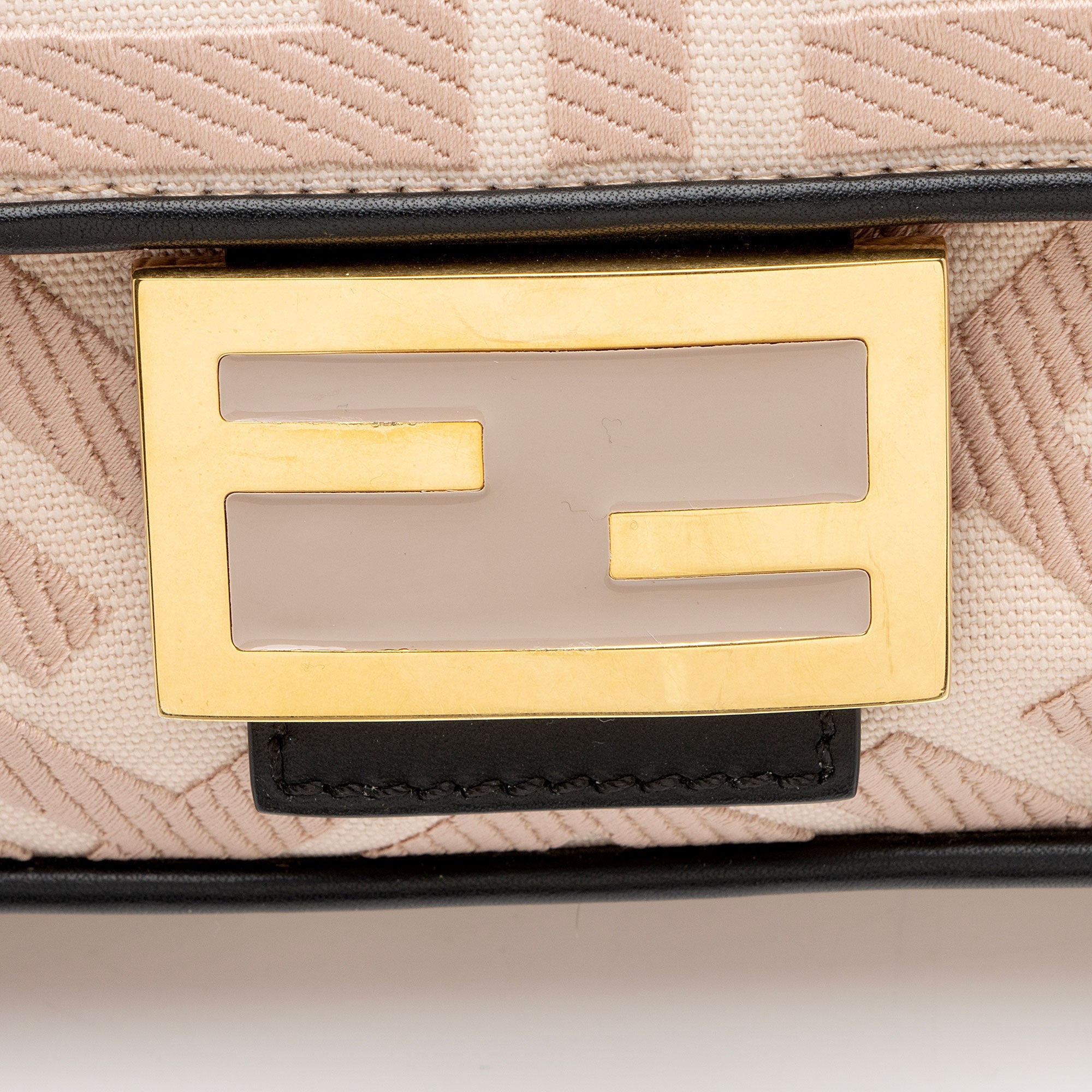 Fendi FF Embroidered Canvas Baguette Shoulder Bag