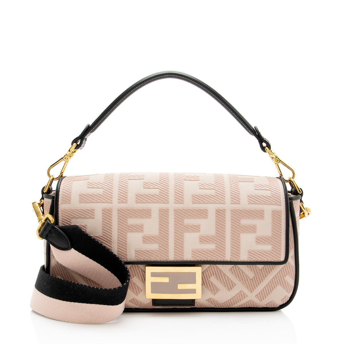 Fendi FF Embroidered Canvas Baguette Shoulder Bag