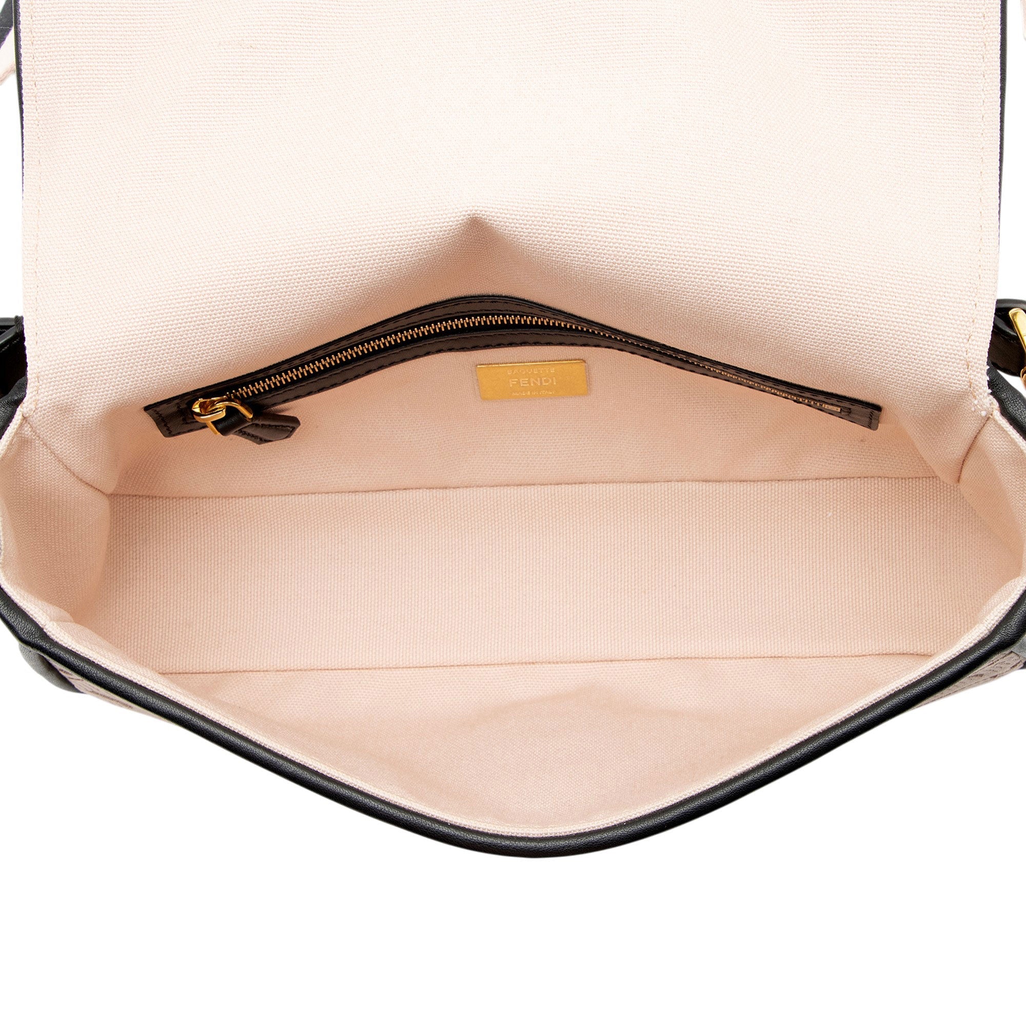 Fendi FF Embroidered Canvas Baguette Shoulder Bag