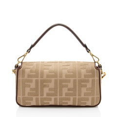 Fendi FF Embroidered Canvas Baguette Shoulder Bag