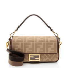 Fendi FF Embroidered Canvas Baguette Shoulder Bag