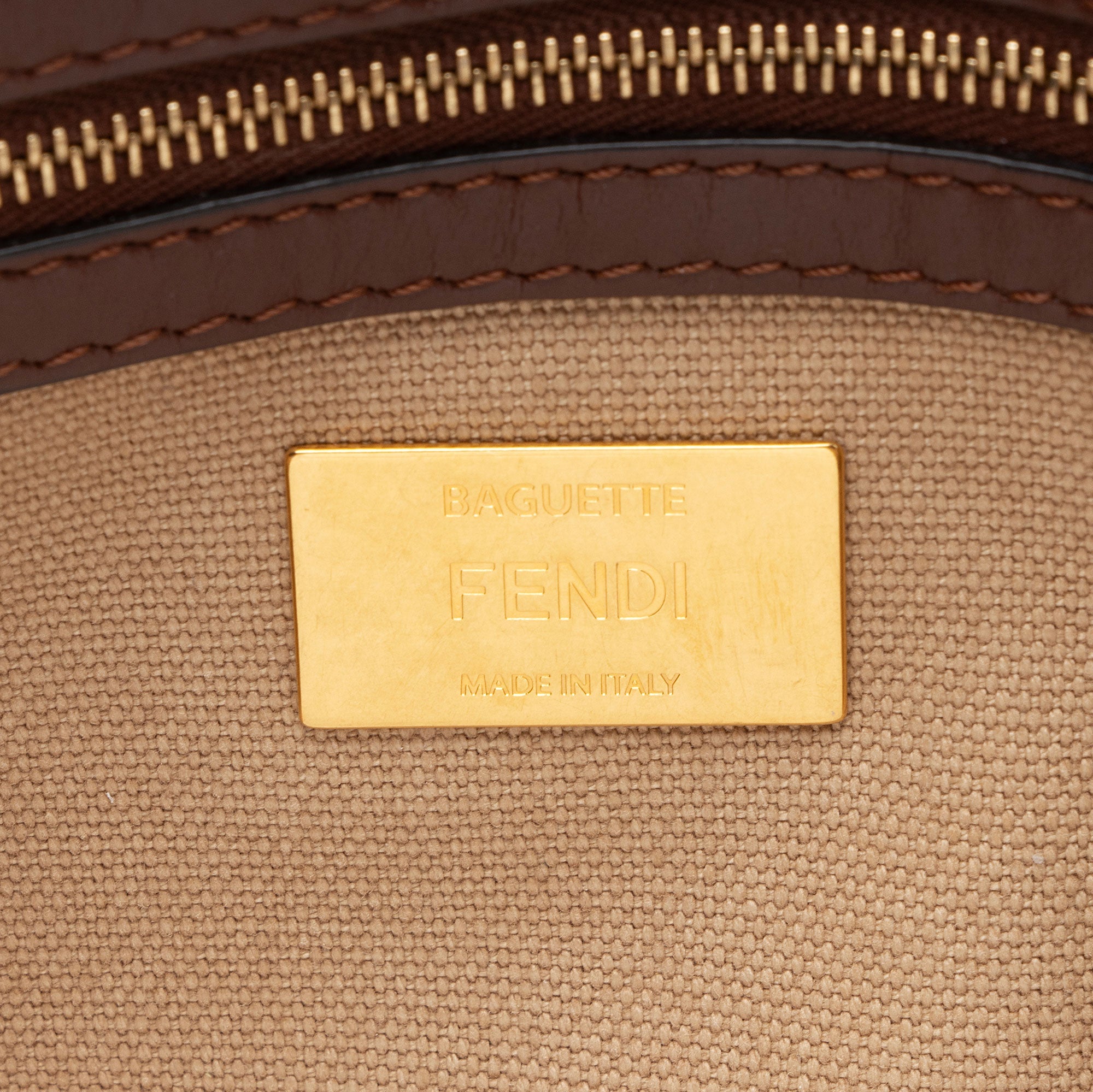 Fendi FF Embroidered Canvas Baguette Shoulder Bag