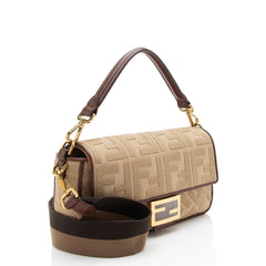 Fendi FF Embroidered Canvas Baguette Shoulder Bag