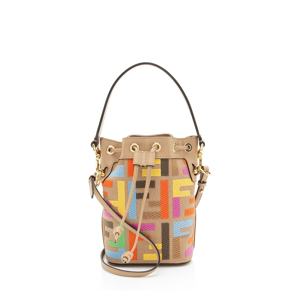Fendi FF Embroidered Canvas Mon Tresor Mini Bucket Bag