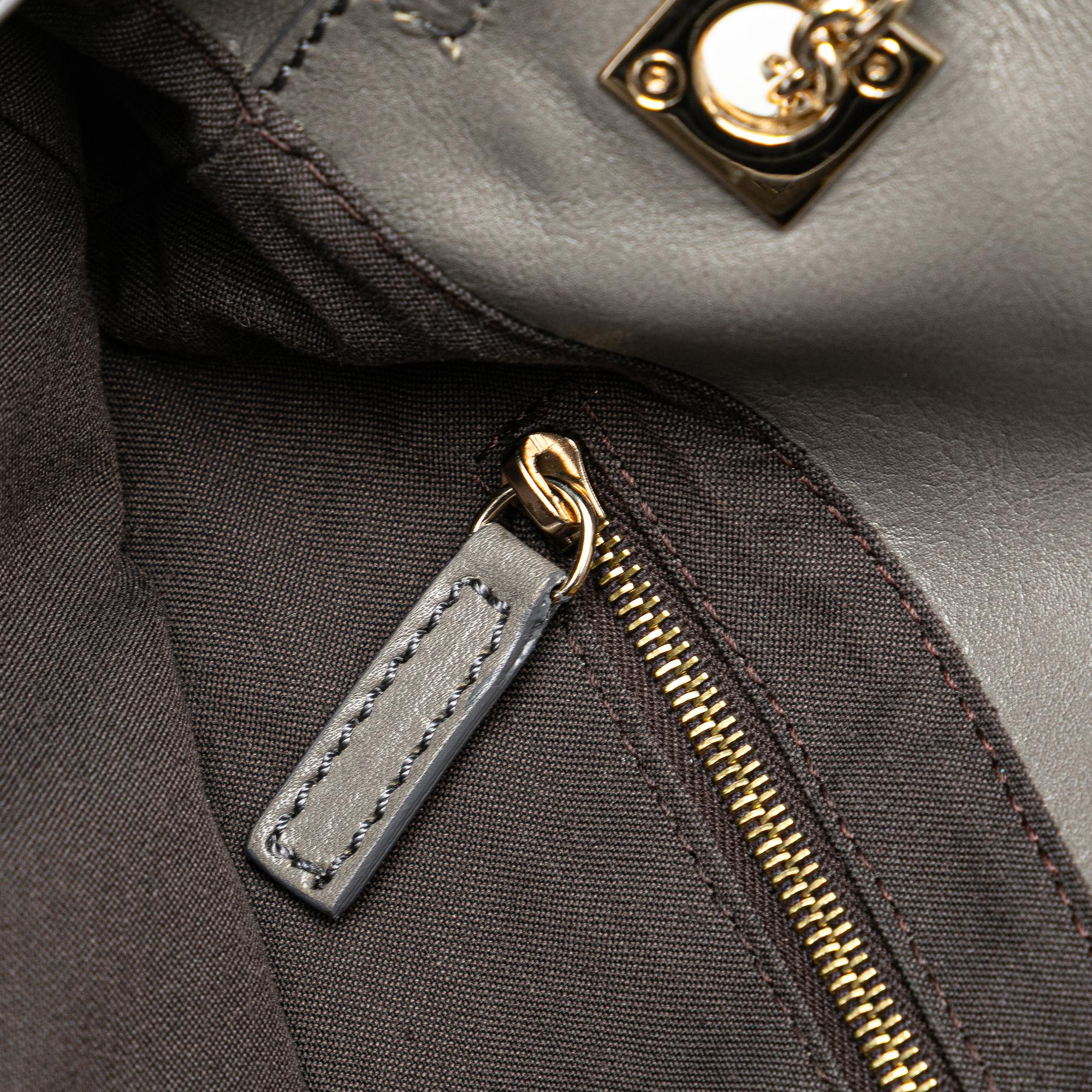 Fendi Glazed Leather Chain Flap Baguette Crossbody