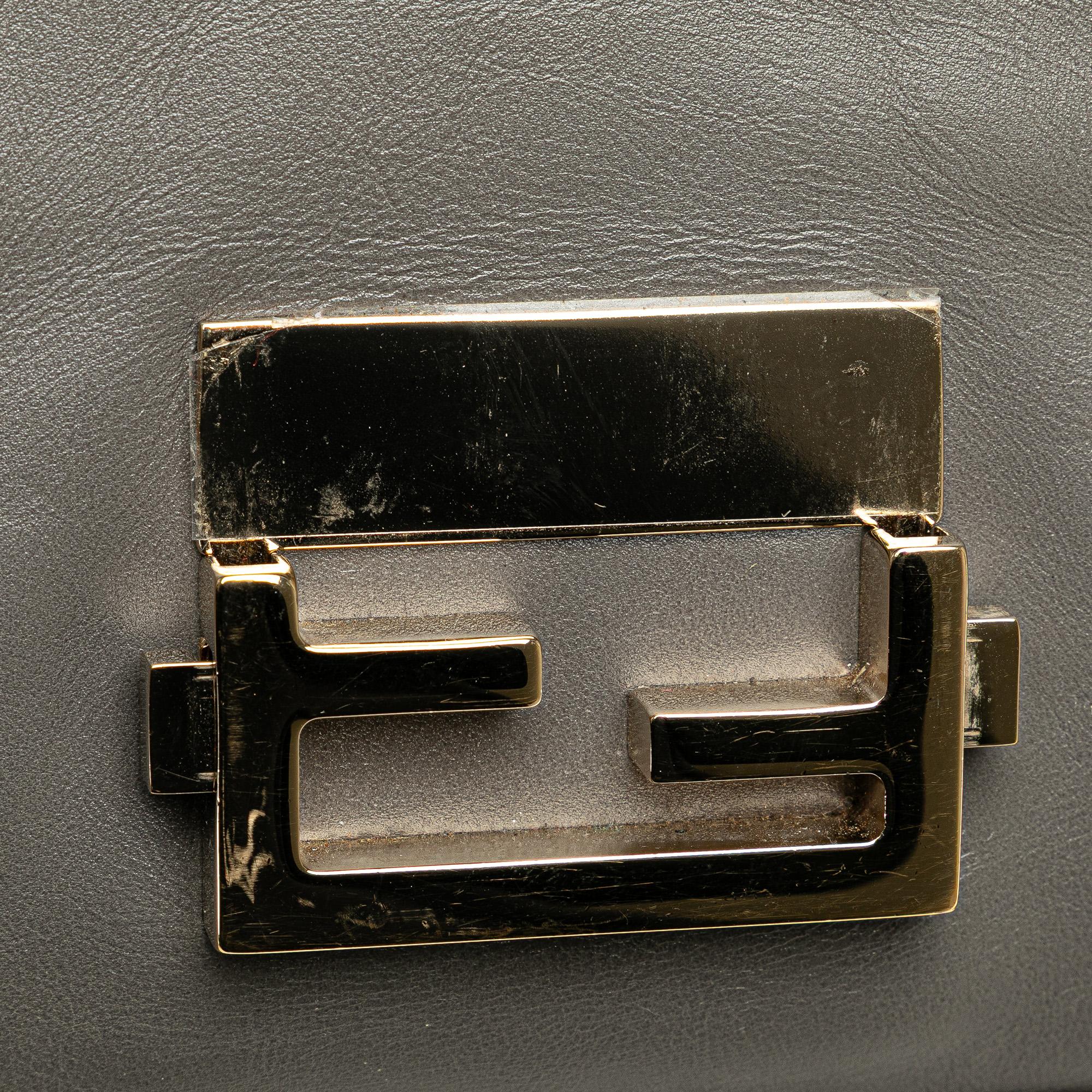 Fendi Glazed Leather Chain Flap Baguette Crossbody