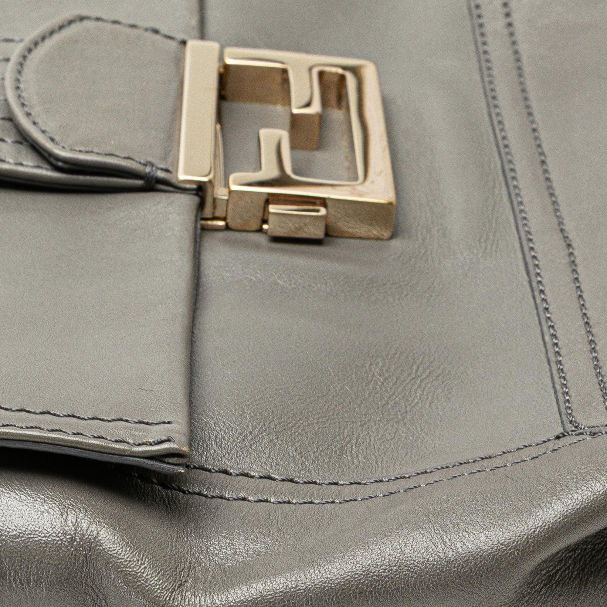 Fendi Glazed Leather Chain Flap Baguette Crossbody