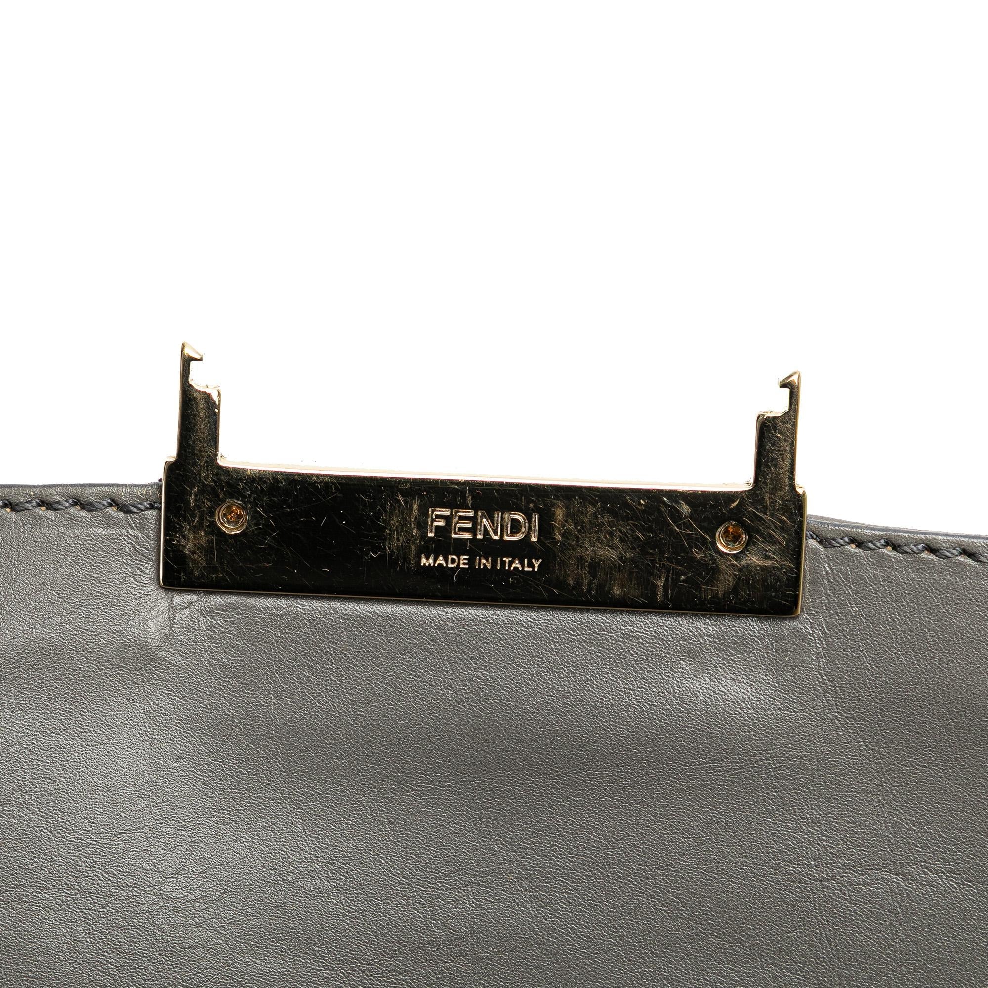 Fendi Glazed Leather Chain Flap Baguette Crossbody