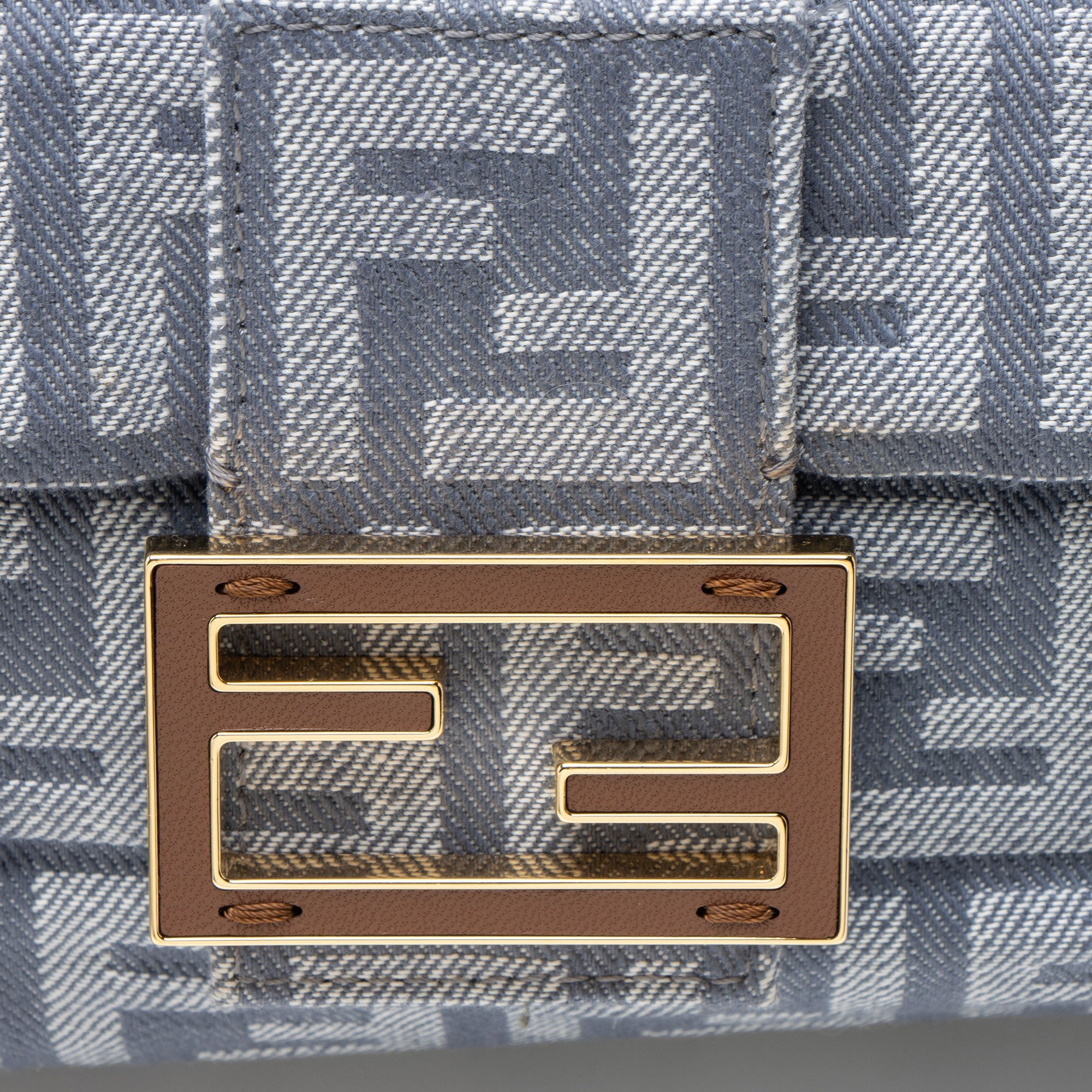 Fendi Denim Zucca Mamma Baguette Shoulder Bag
