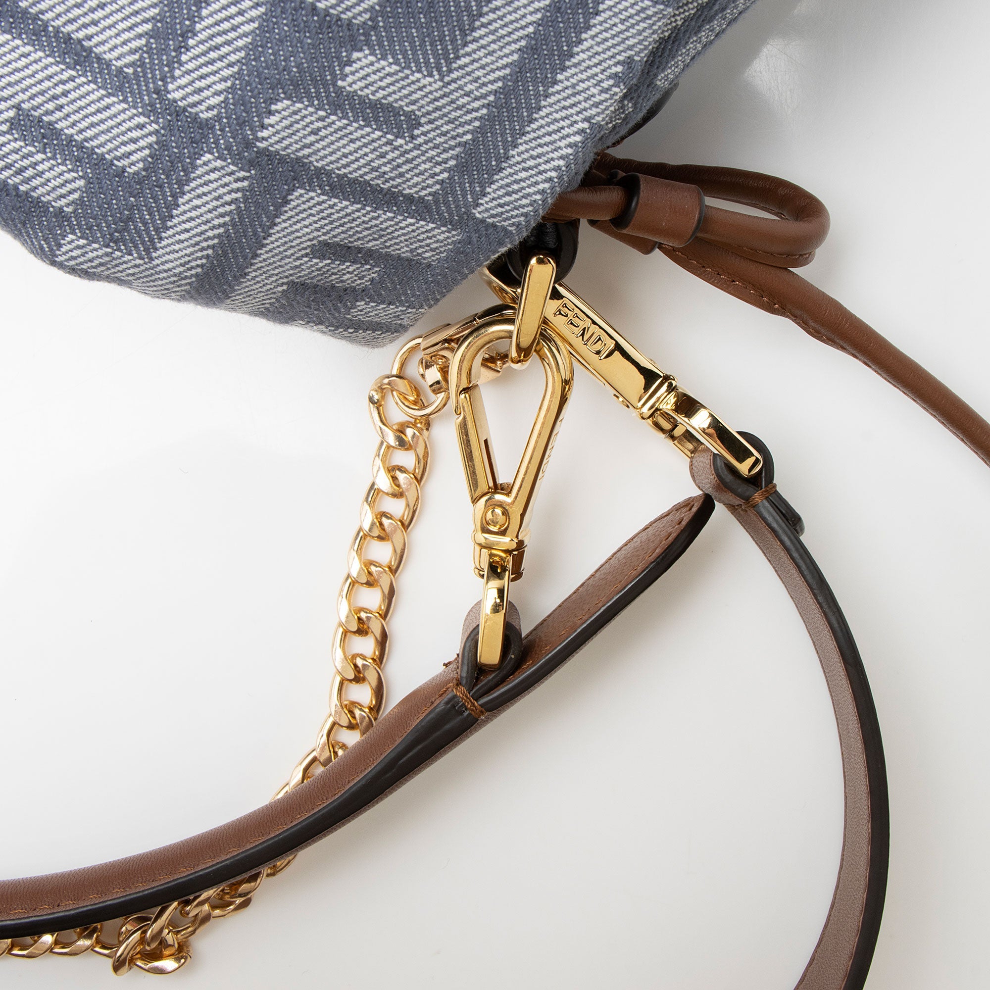 Fendi Denim Zucca Mamma Baguette Shoulder Bag