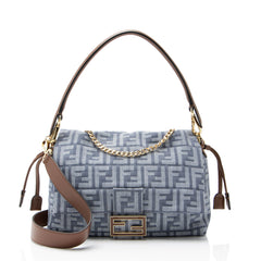 Fendi Denim Zucca Mamma Baguette Shoulder Bag