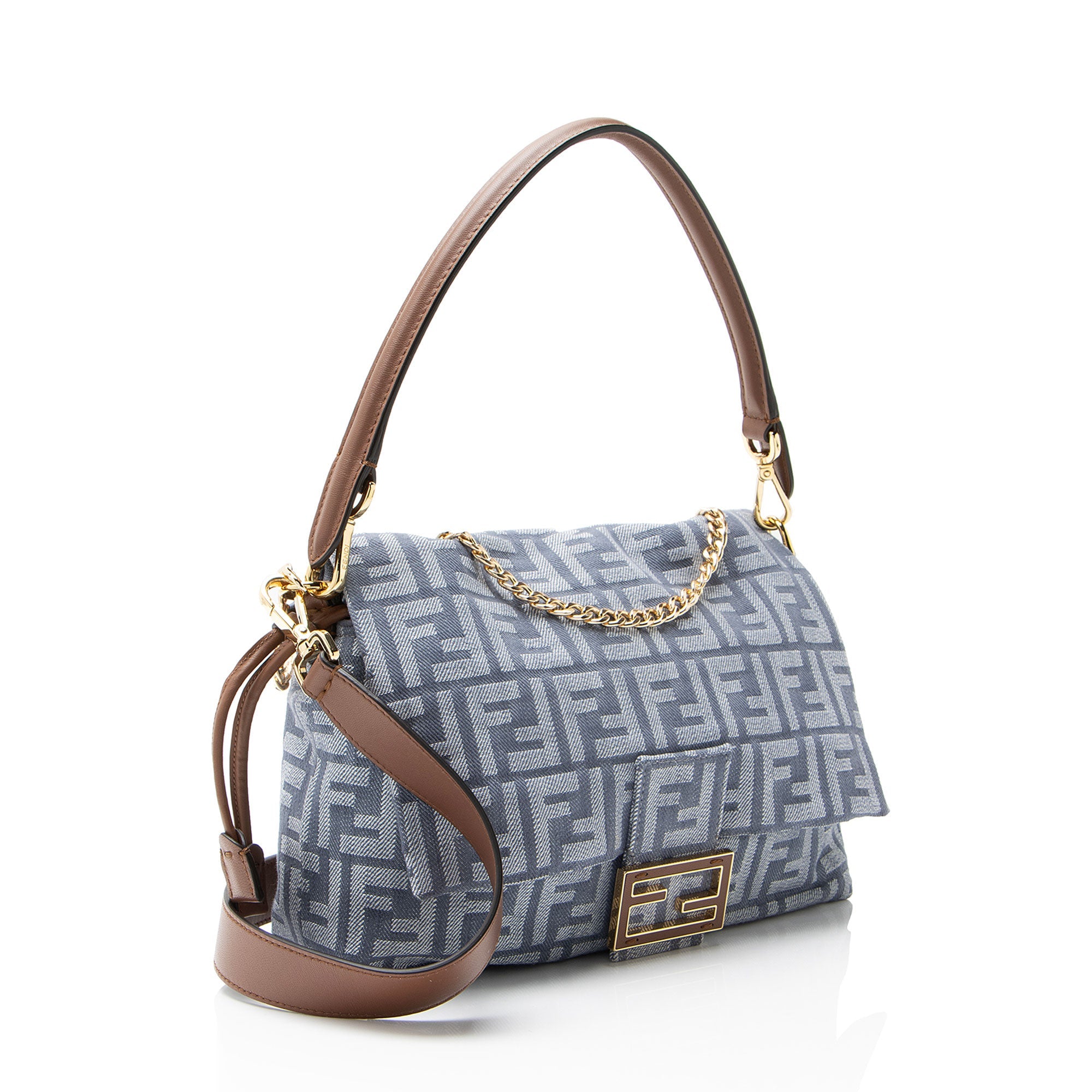 Fendi Denim Zucca Mamma Baguette Shoulder Bag