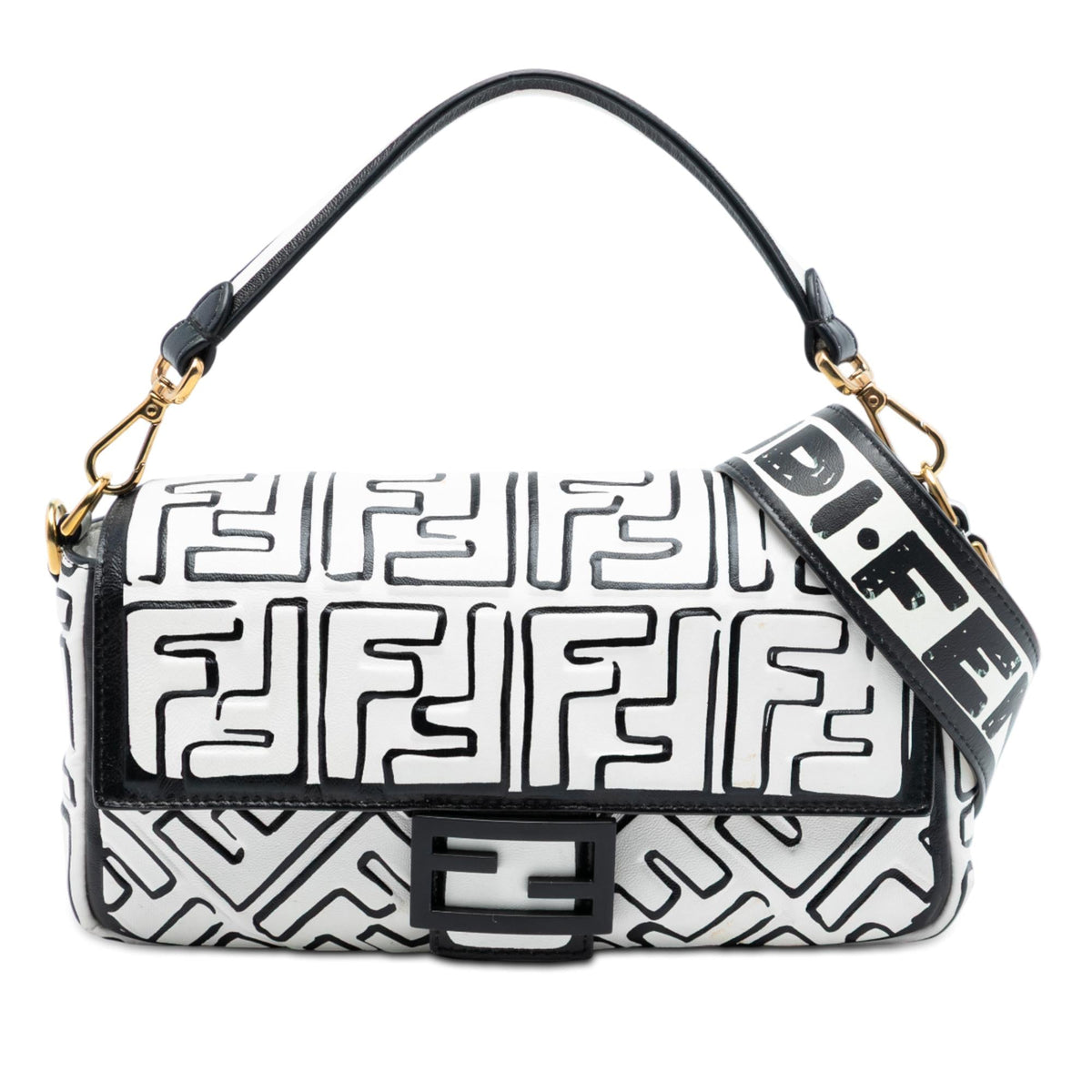 Fendi Joshua Vides California Sky Medium Embossed Leather Baguette Satchel