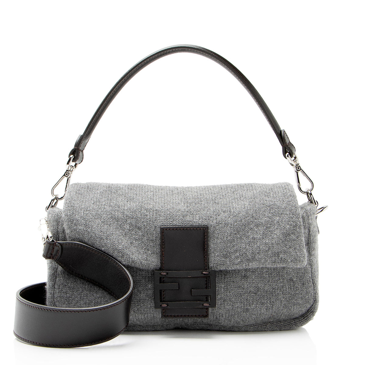 Fendi Knit Cashmere Baguette Shoulder Bag