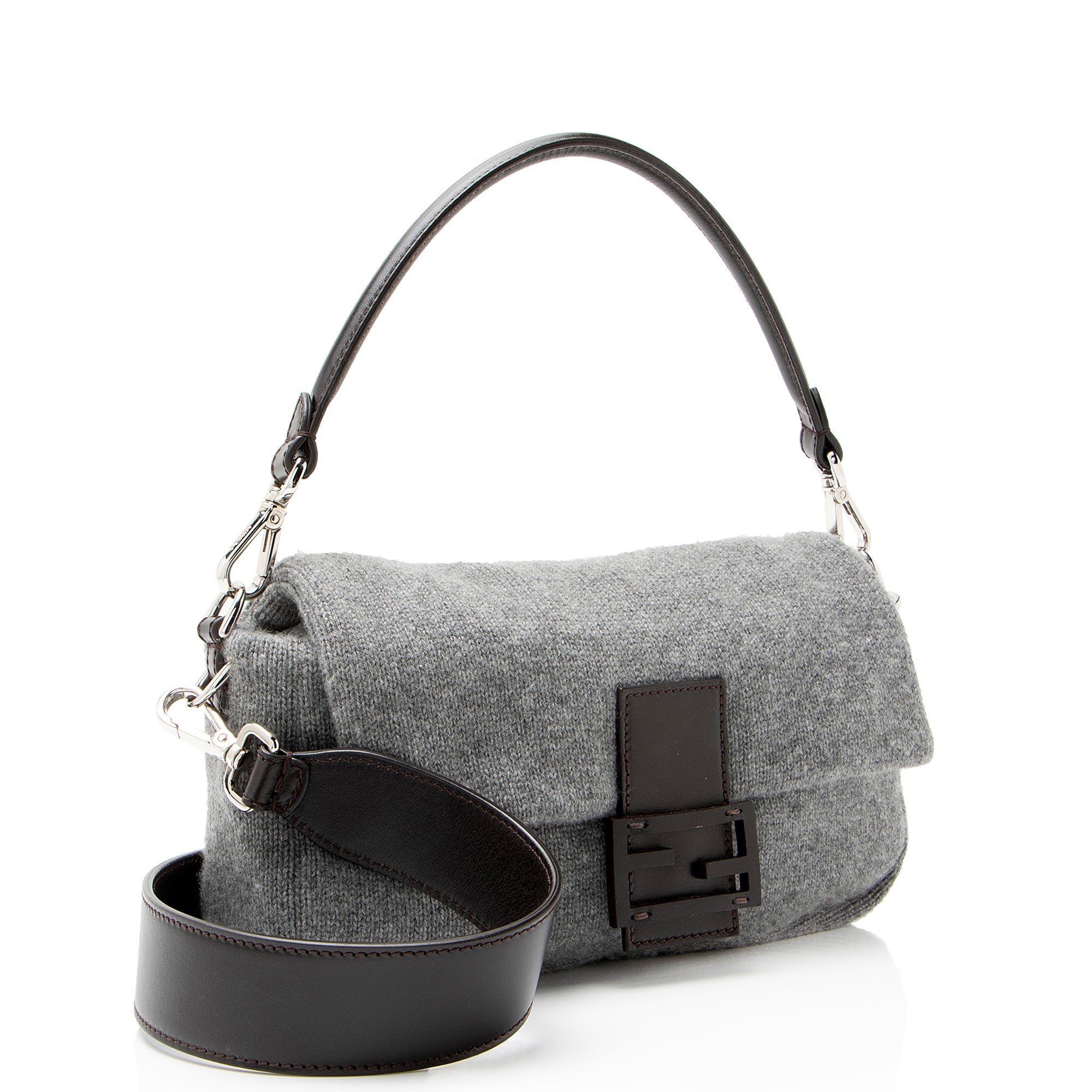 Fendi Knit Cashmere Baguette Shoulder Bag