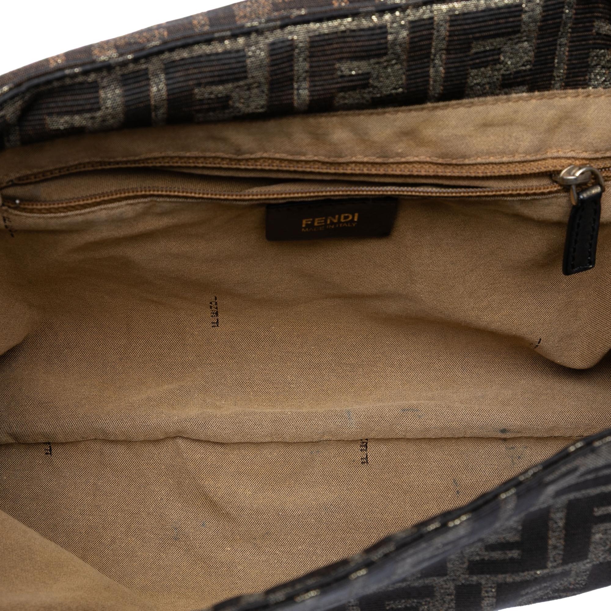 Fendi Large Zucca Canvas Mia Flap Shoulder Bag