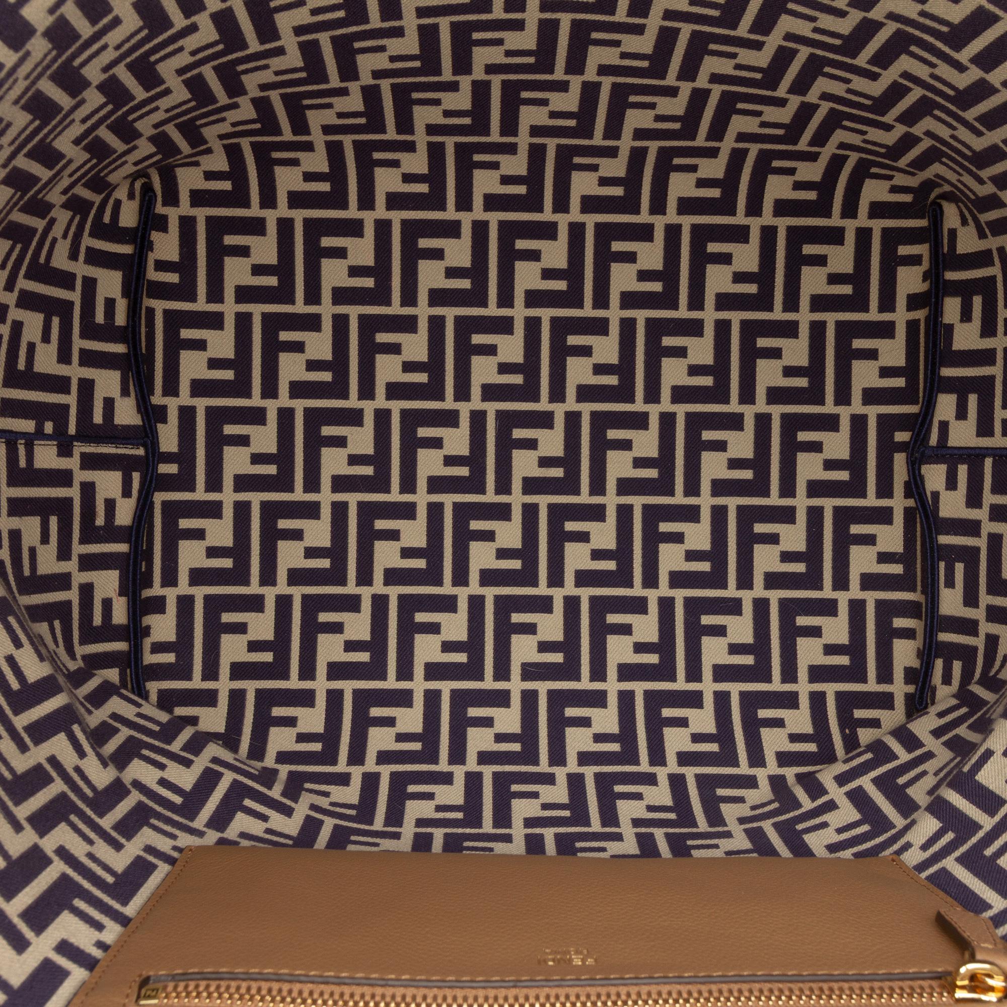 Fendi Large Zucca Canvas Pequin Striped Reversible Roll Tote